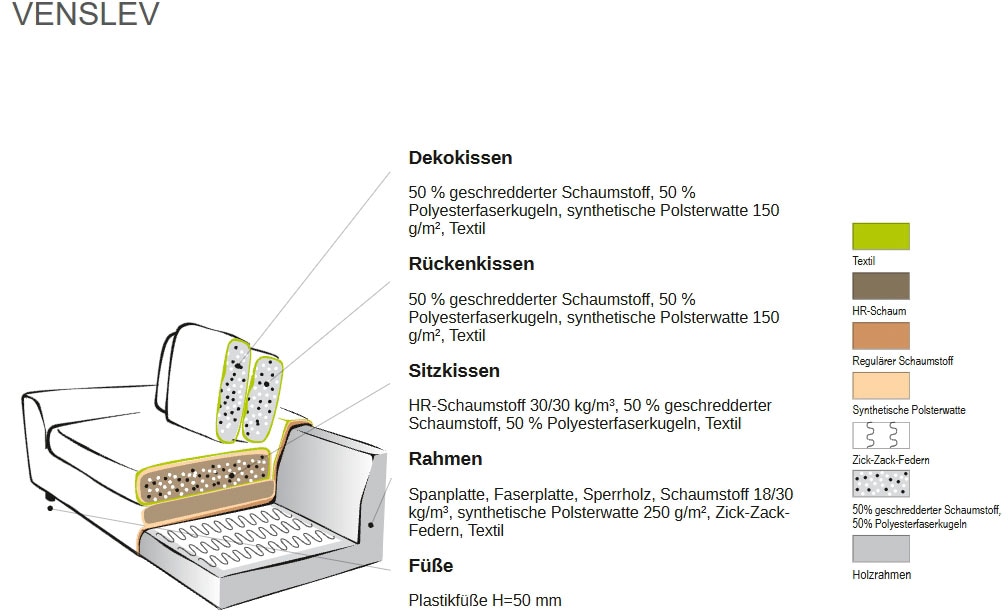 andas 3-Sitzer »Venslev«, Lounge-Sofa, mit extra tiefer Sitzfläche und losen Kissen