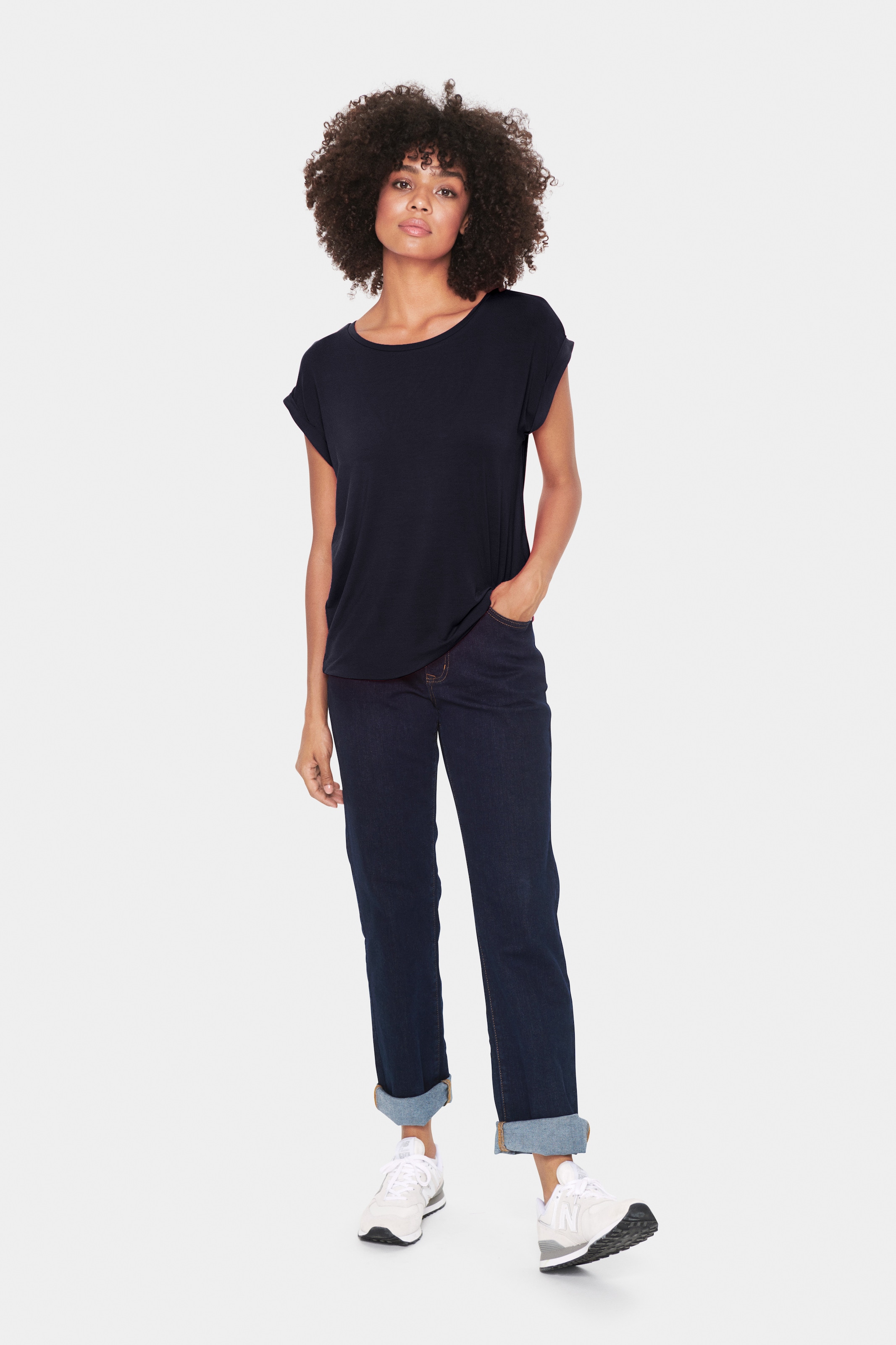 Saint Tropez Rundhalsshirt Basic in edler LYOCELL Qualität