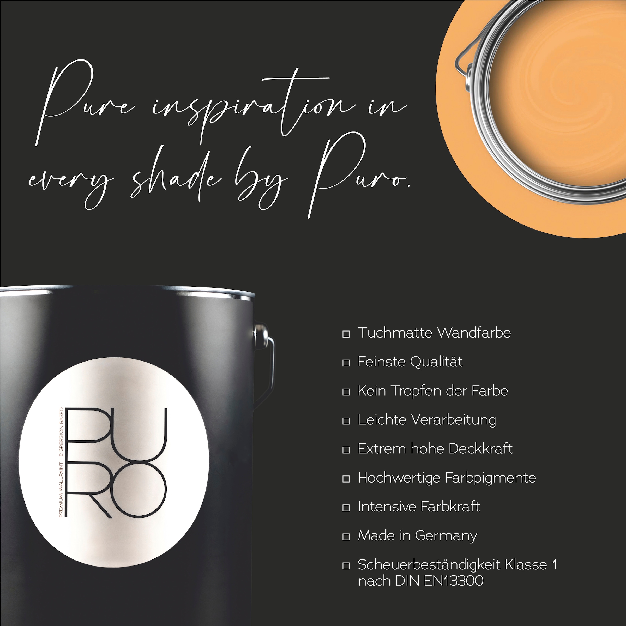 A.S. Création Wandfarbe »Premium Innenwandfarbe PURO Tuchmatt smooth saffron« ideal für Wohnzimmer, Schlafzimmer, Flur und Küche, Farbwelt Orange