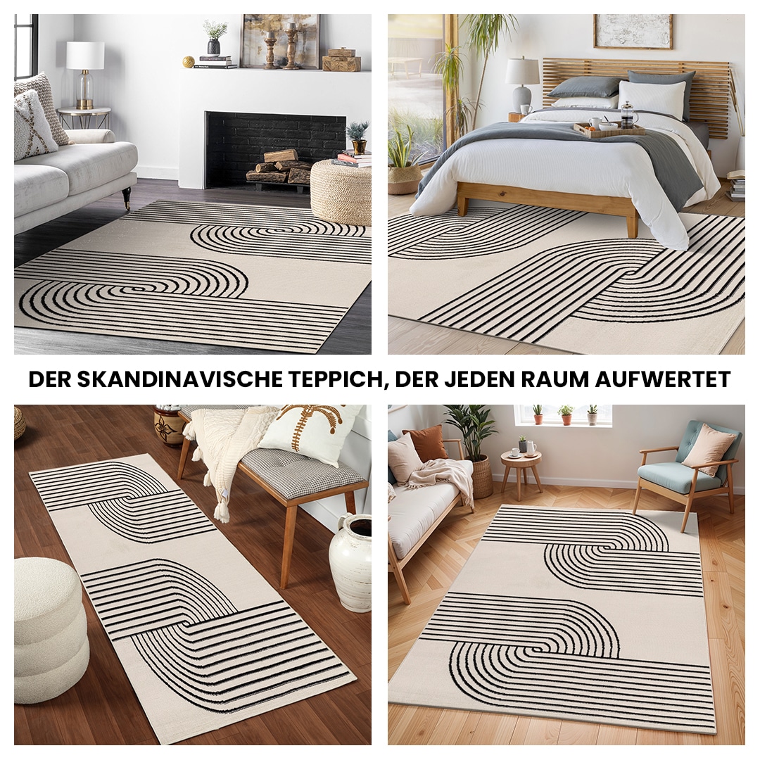 Livabliss Teppich »DEHLI« rechteckig 11 mm Höhe Skandinavischer Teppich, Moderner Kurzflor Boho-Wohnzimmerteppich