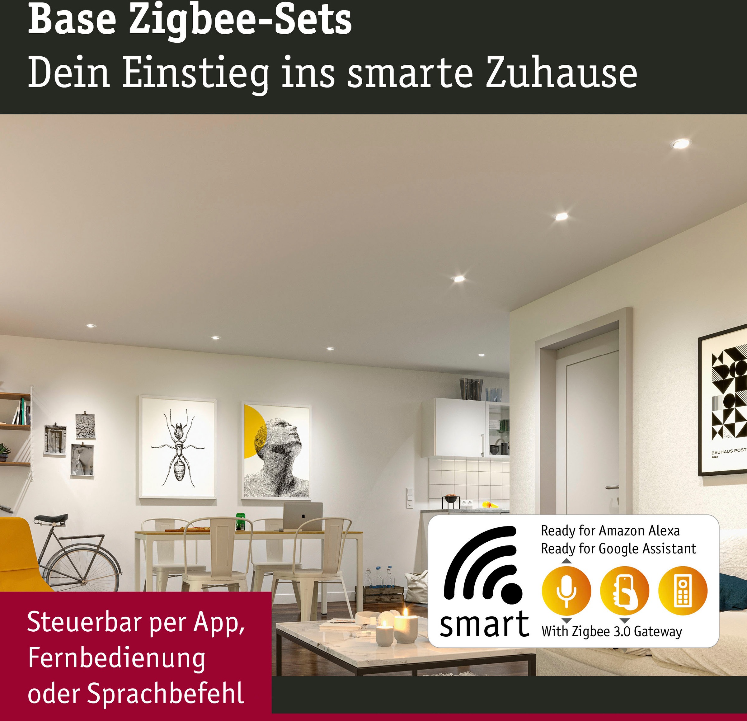 Paulmann LED Einbauleuchte »Base 3x430lm 230V«, 3 flammig, Zigbee Basisset