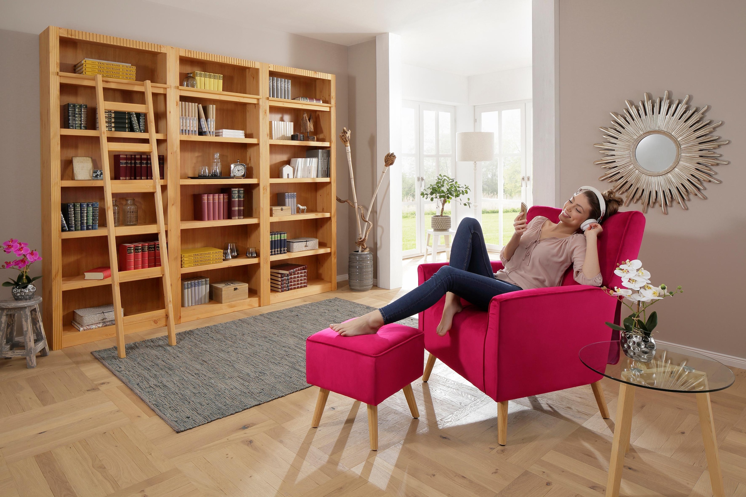 affaire kaufen Home online »Bergen«, massivem Kiefernholz, Bücherwand aus 3 tlg. schönem