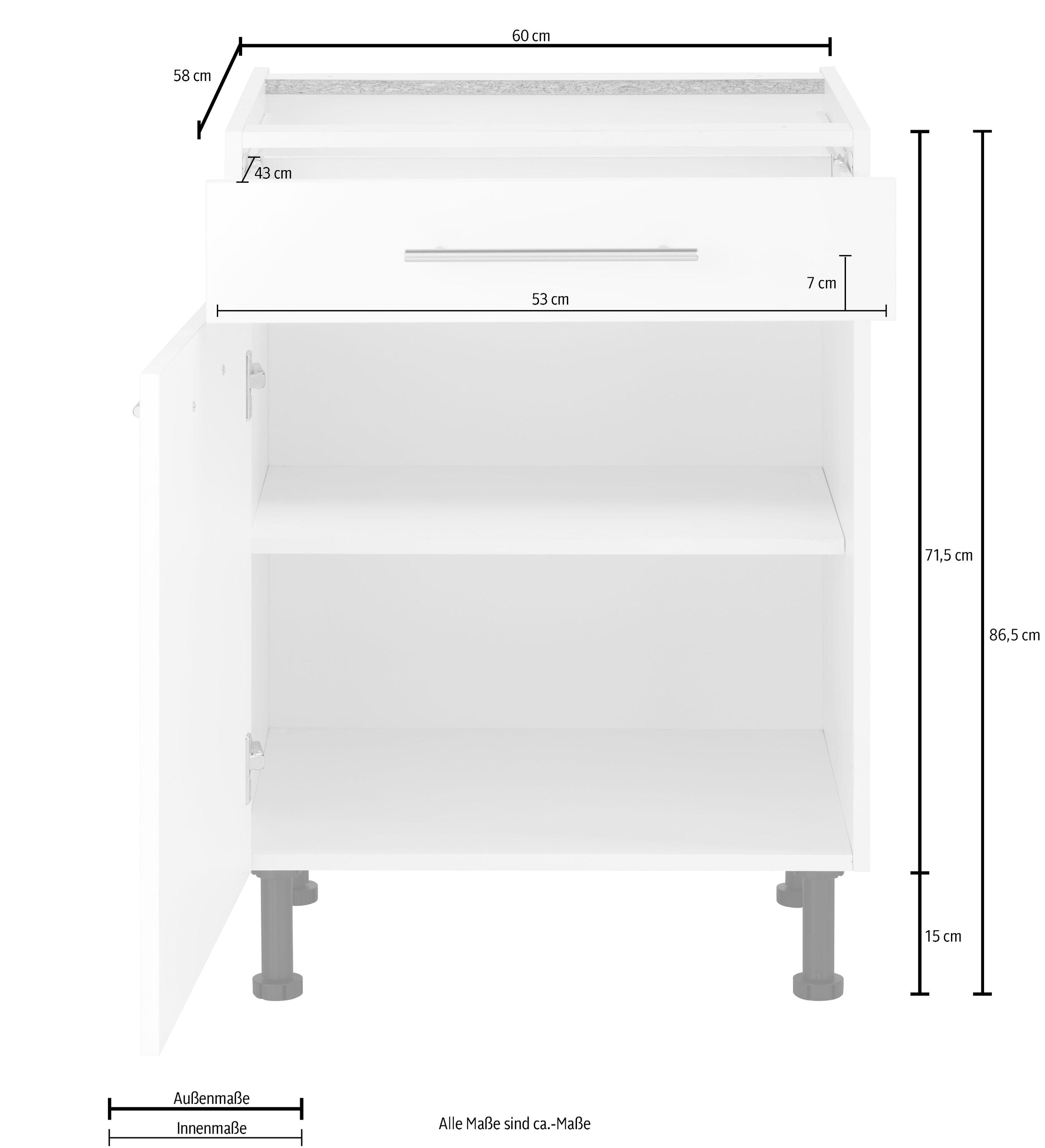 wiho Küchen Unterschrank »Ela«, Breite 60 cm, höhenverstellbare Füße