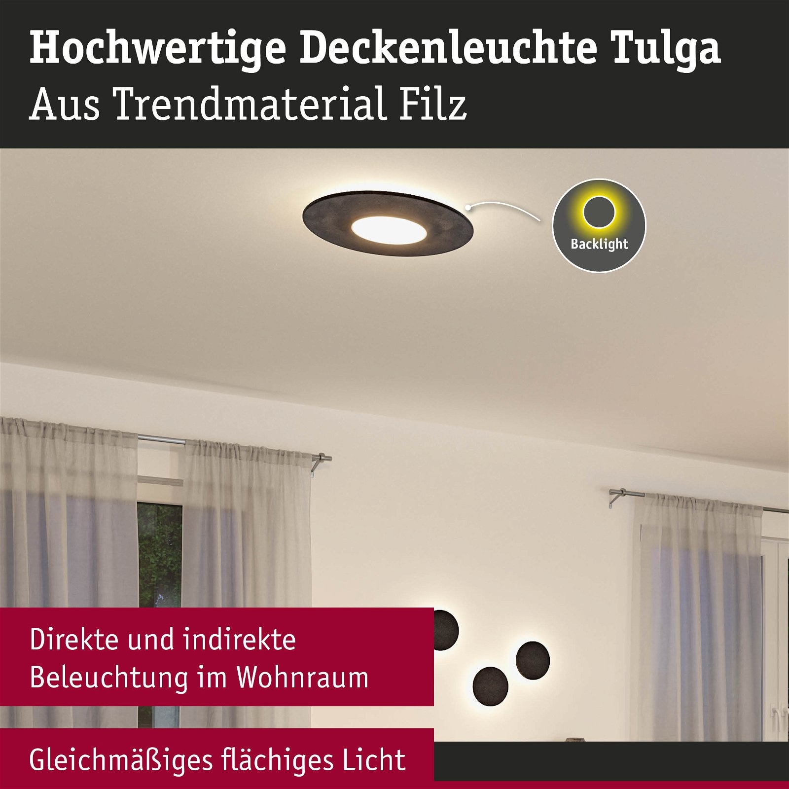 Paulmann LED Deckenleuchte »Tulga 2700K 2000lm 32,5W Anthrazit«, 1 flammig, 3-Step-Dim