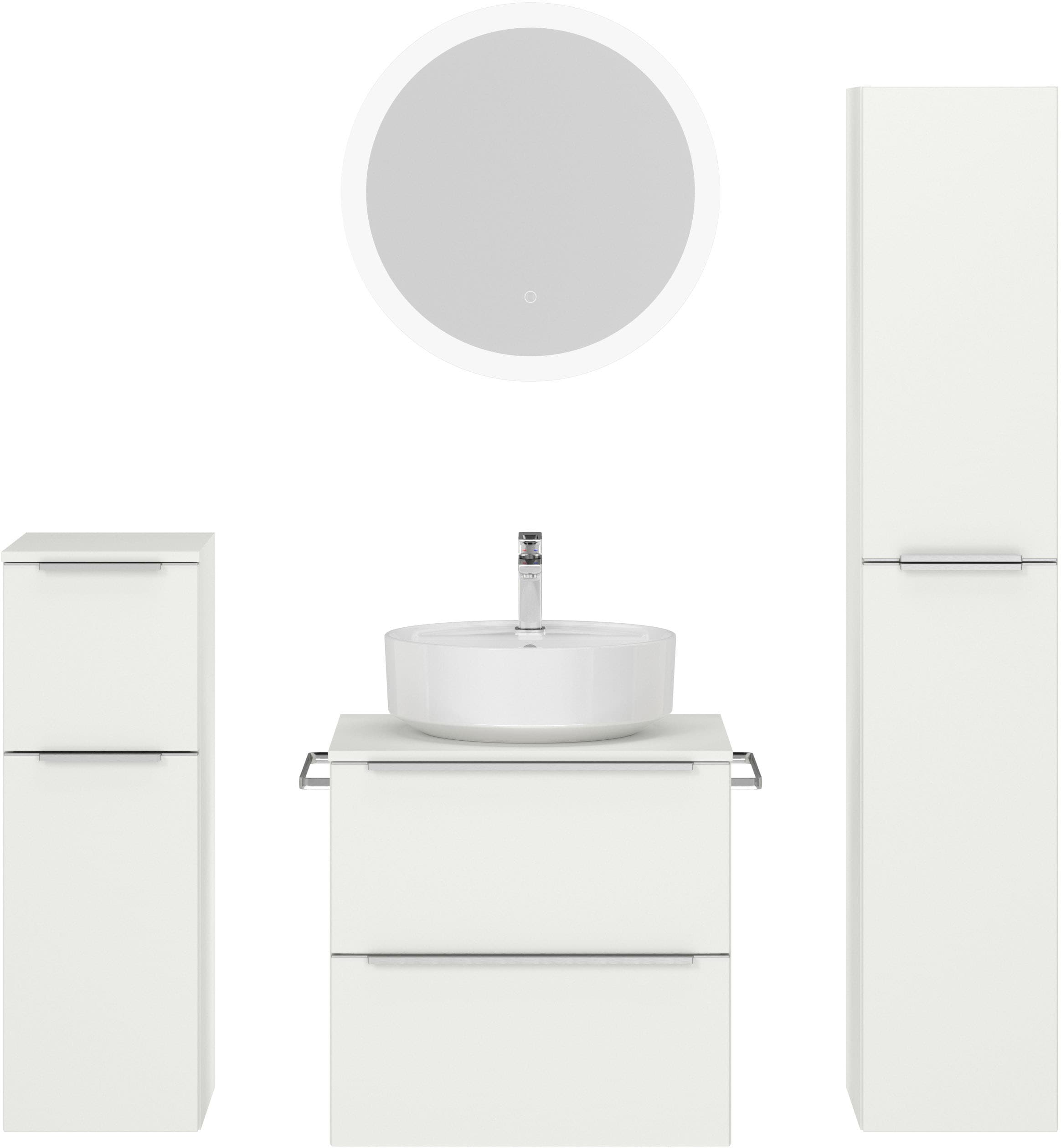 nobilia® Badmöbel-Set »Alvene«, (4 St., vormontiert, mit Soft-Close), inkl. Spiegel mit Touch-Sensor, in vier Breiten