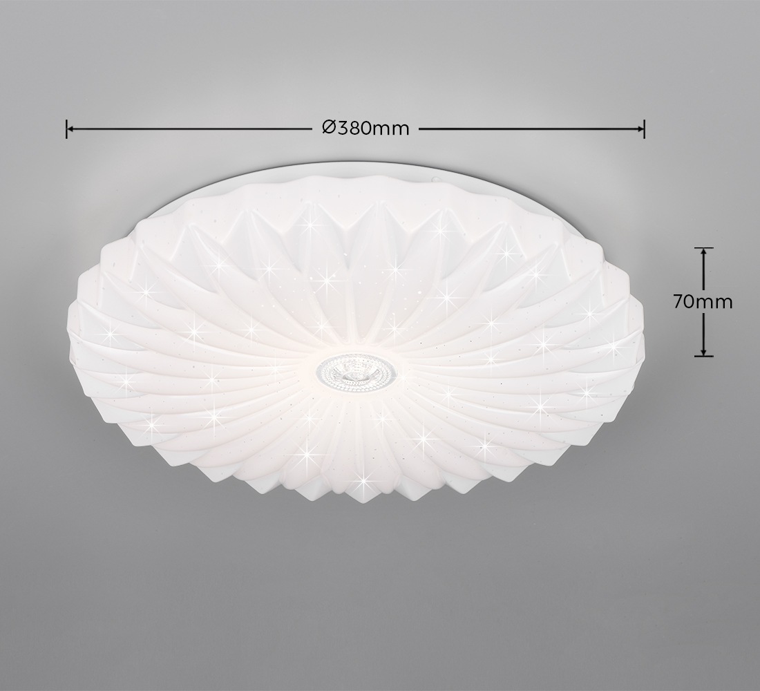 REALITY Leuchten LED Deckenleuchte »ATARIS, Deckenlampe Ø 38cm Glitzer Starlight Effekt 18W LED 1900 Lumen«, 1 flammig, Leuchtmittel LED-Board | LED fest integriert, inkl Fernbedienung, dimmbar, CCT Lichtfarbe einstellbar Memoryfunktion
