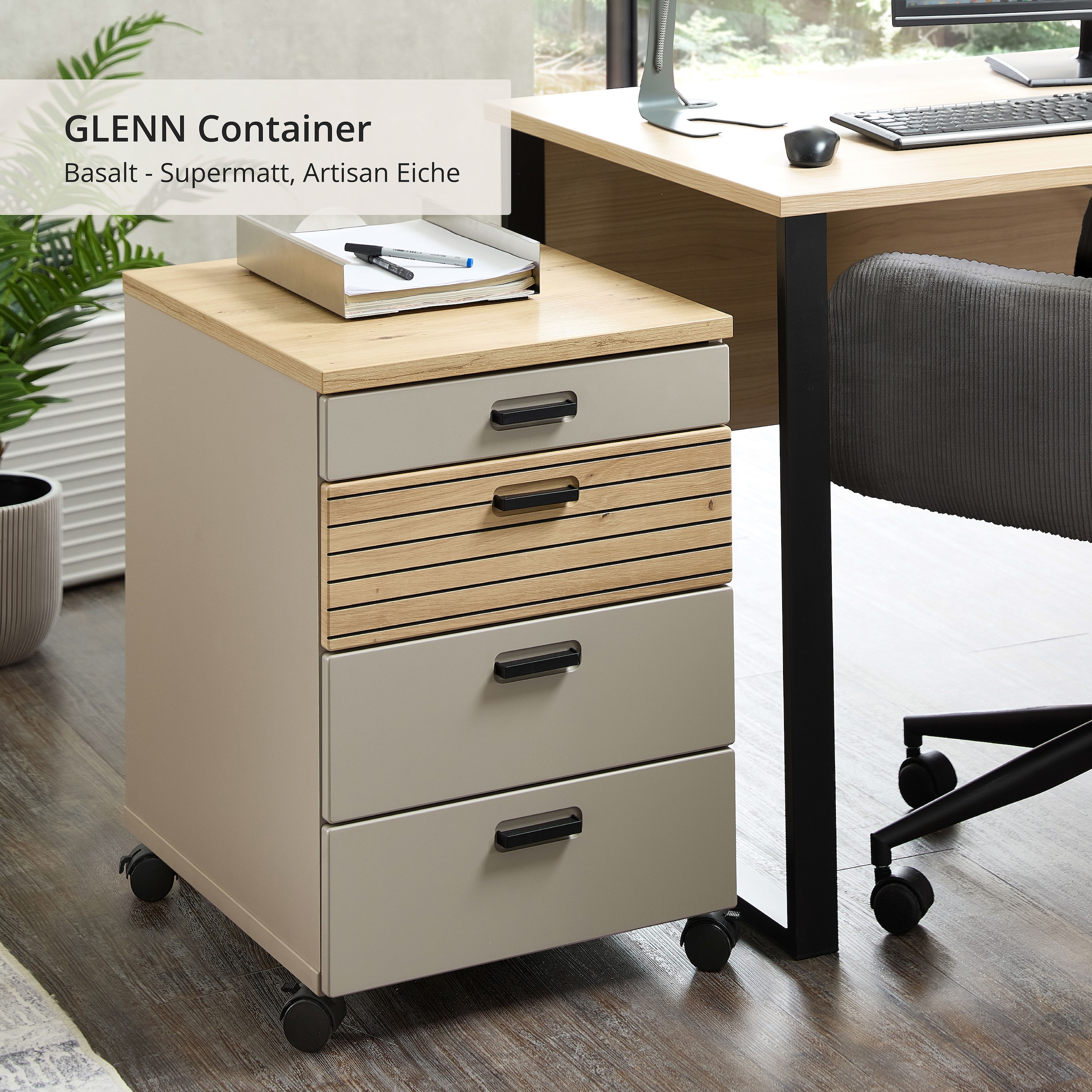 Innostyle Rollcontainer »Rollcontainer Glenn, 45 x 66 x 55 cm (B/H/T)« 1 Stk. tlg. inkl. Filzeinlage, 4 Rollen(2 mit Bremsen) oder Sockel, SK Soft-Close