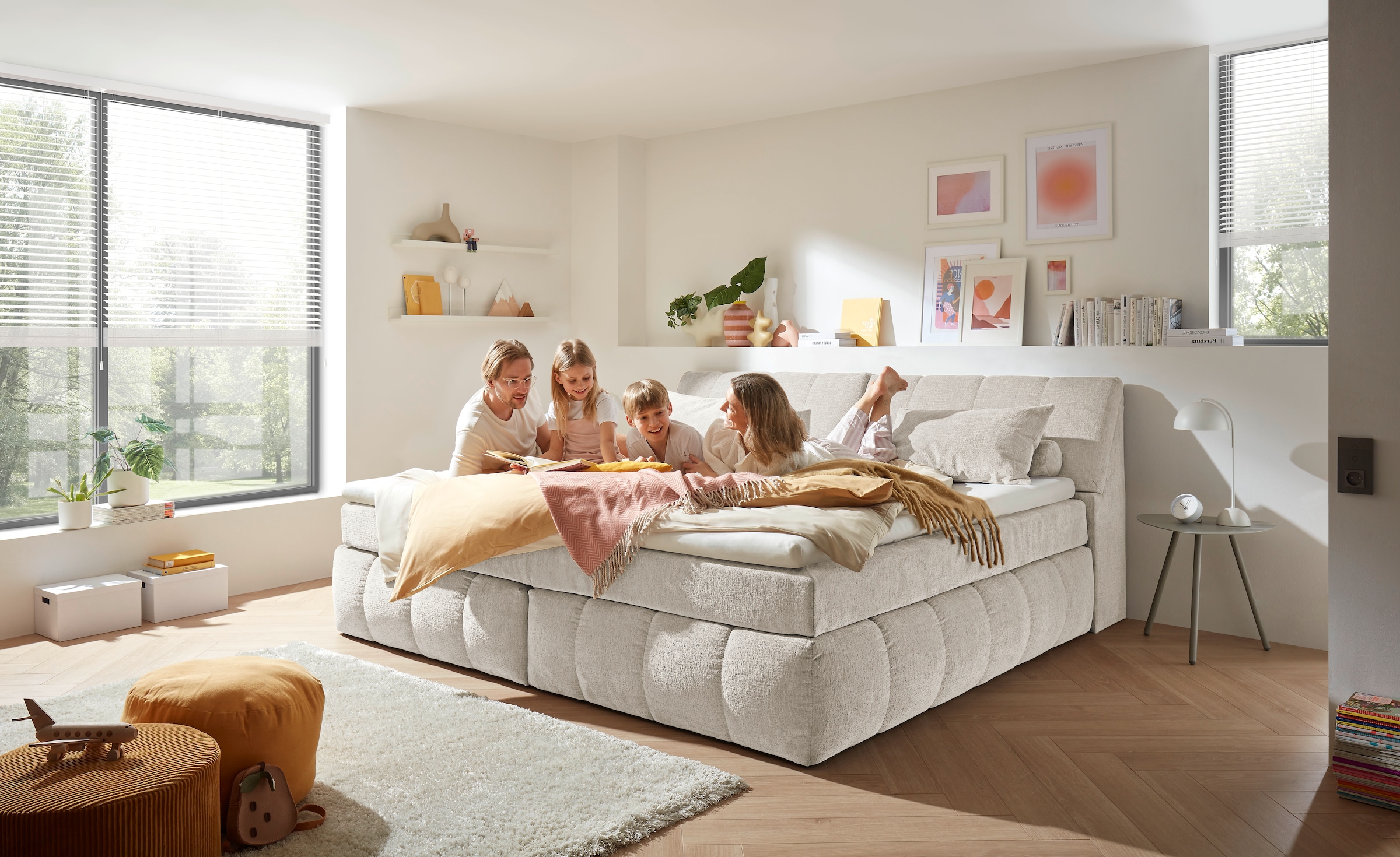 ED EXCITING DESIGN Boxspringbett »Elkford, Familienbett in der Größe 240x200cm« inkl. Stauraum im Kopfteil