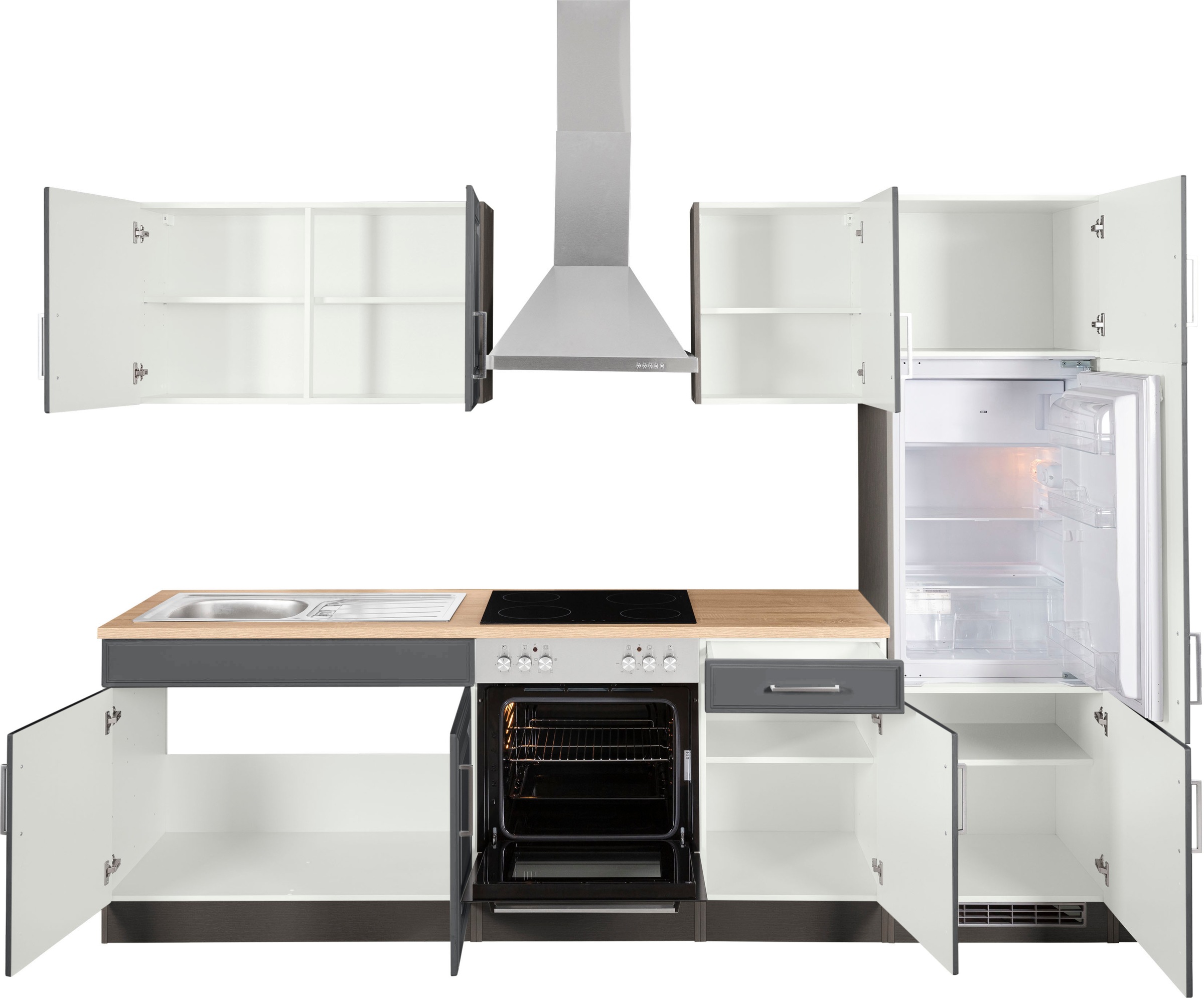 HELD MÖBEL Küchenzeile »Stockholm«, Breite 270 cm, mit hochwertigen MDF Fronten im Landhaus-Stil