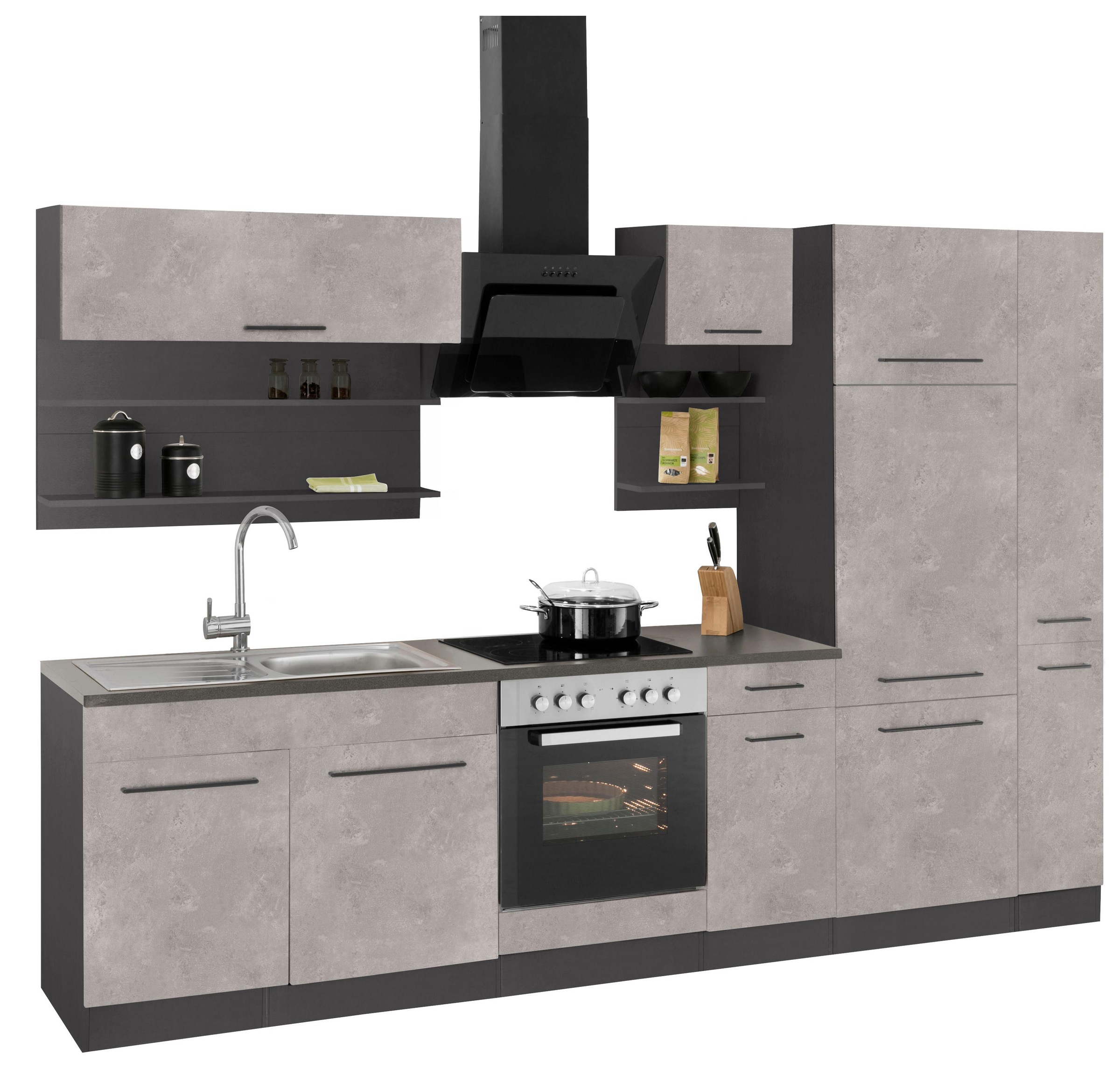 KOCHSTATION Küchenzeile »KS-Tulsa«, ohne E-Geräte, Breite 300 cm, schwarze Metallgriffe, MDF Fronten