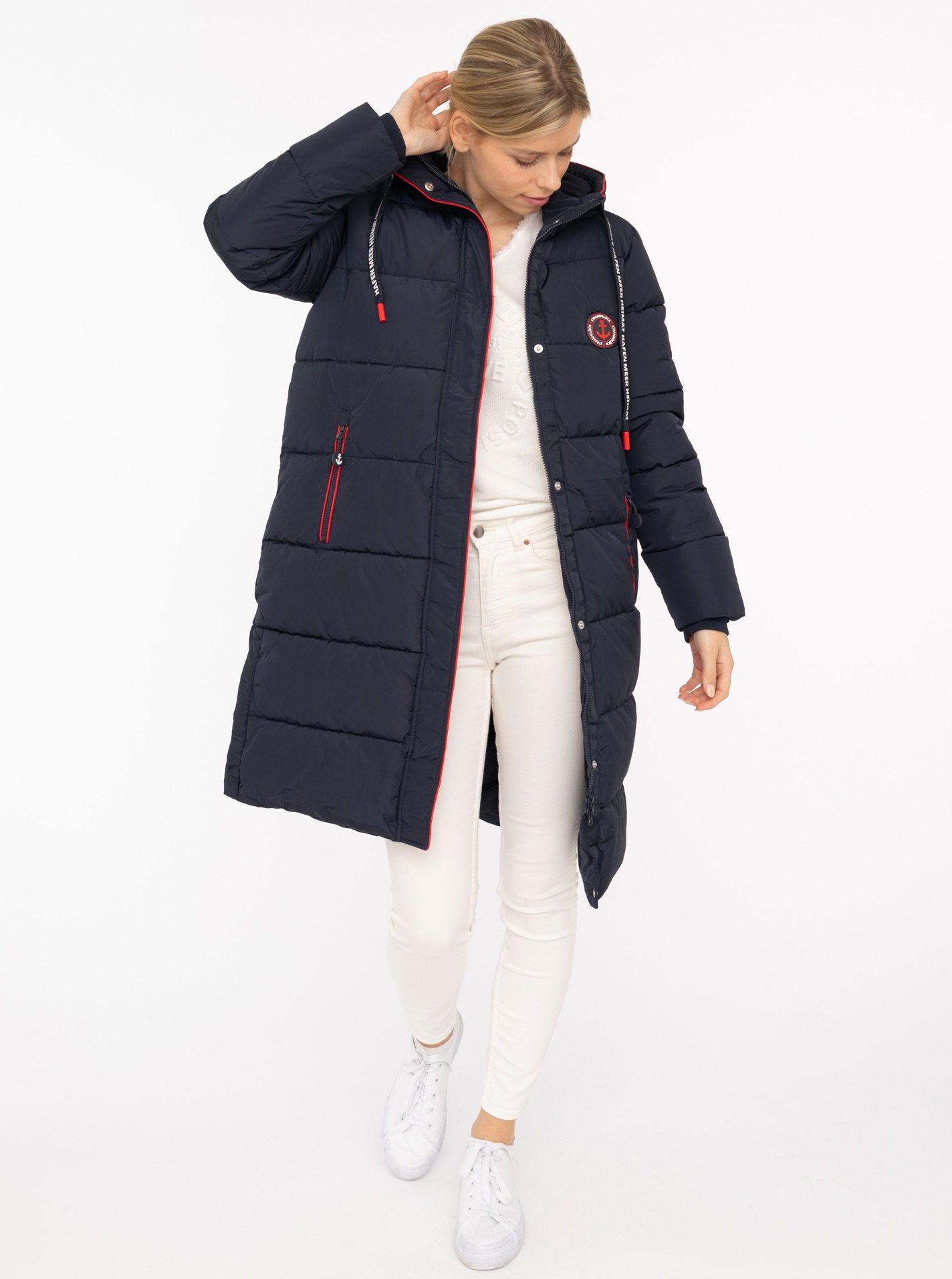 ZWILLINGSHERZ Steppmantel »Küstentraum« martimen Details, mit Kapuze und Taschen Marine XL XL Mit Reißverschluss