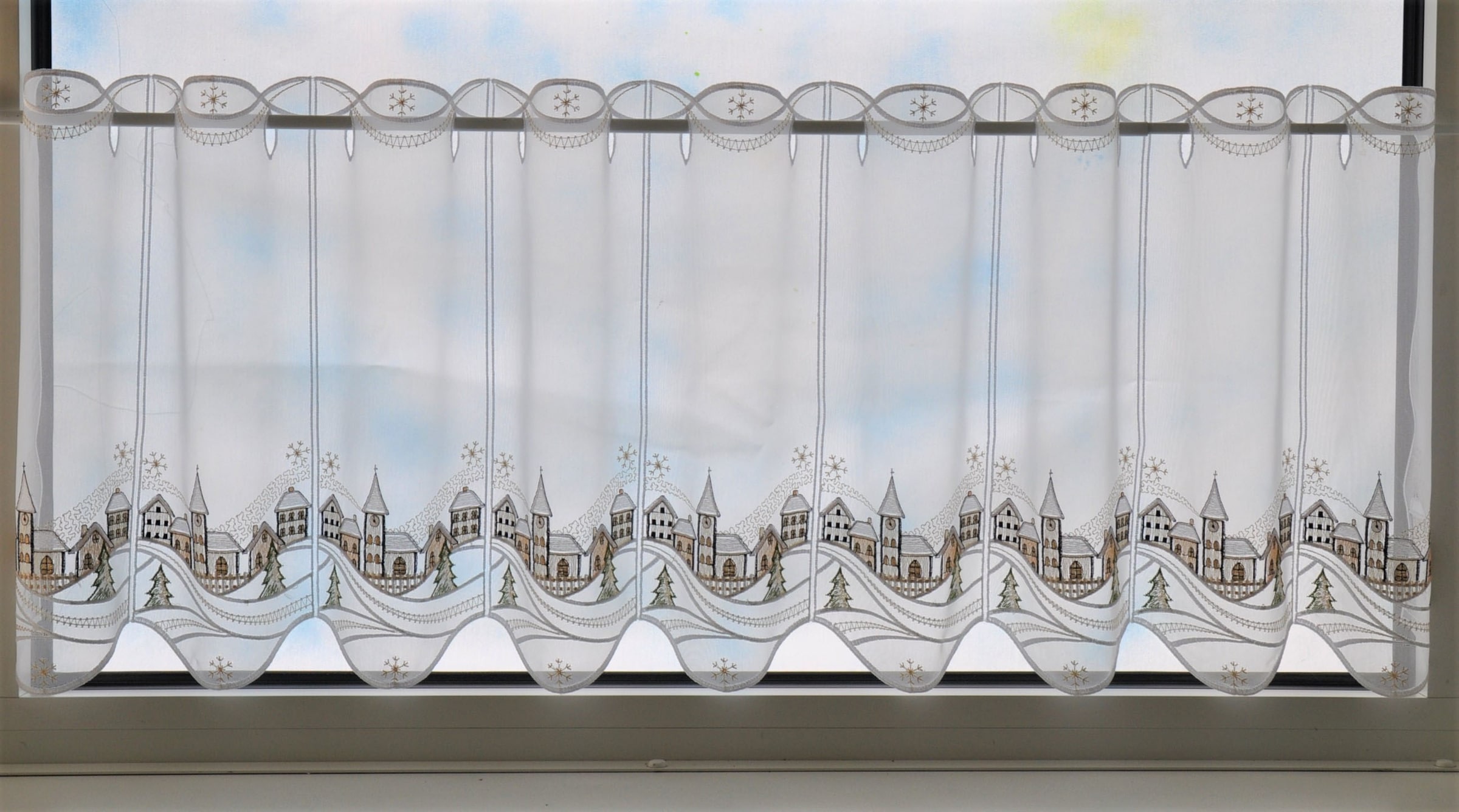 Stickereien Plauen Panneaux »Weihnachtsdorf« Stangendurchzug 1 Stk. tlg. Kurzgardine "Weihnachtsdorf"