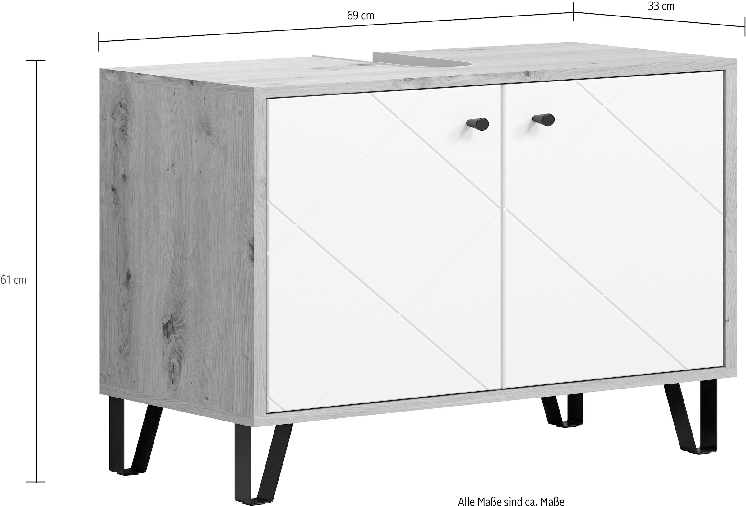 PLACES OF STYLE Waschbeckenunterschrank »Tarragona« 1 Stk. tlg. Waschbeckenunterschrank mit 2 Türen - (B/T/H) 69/32/61 cm