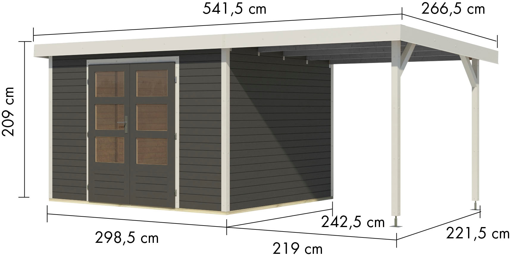 Karibu Gartenhaus »Jupiter 5«, in verschiedenen Farben, mit Anbaudach 2,35 m breit
