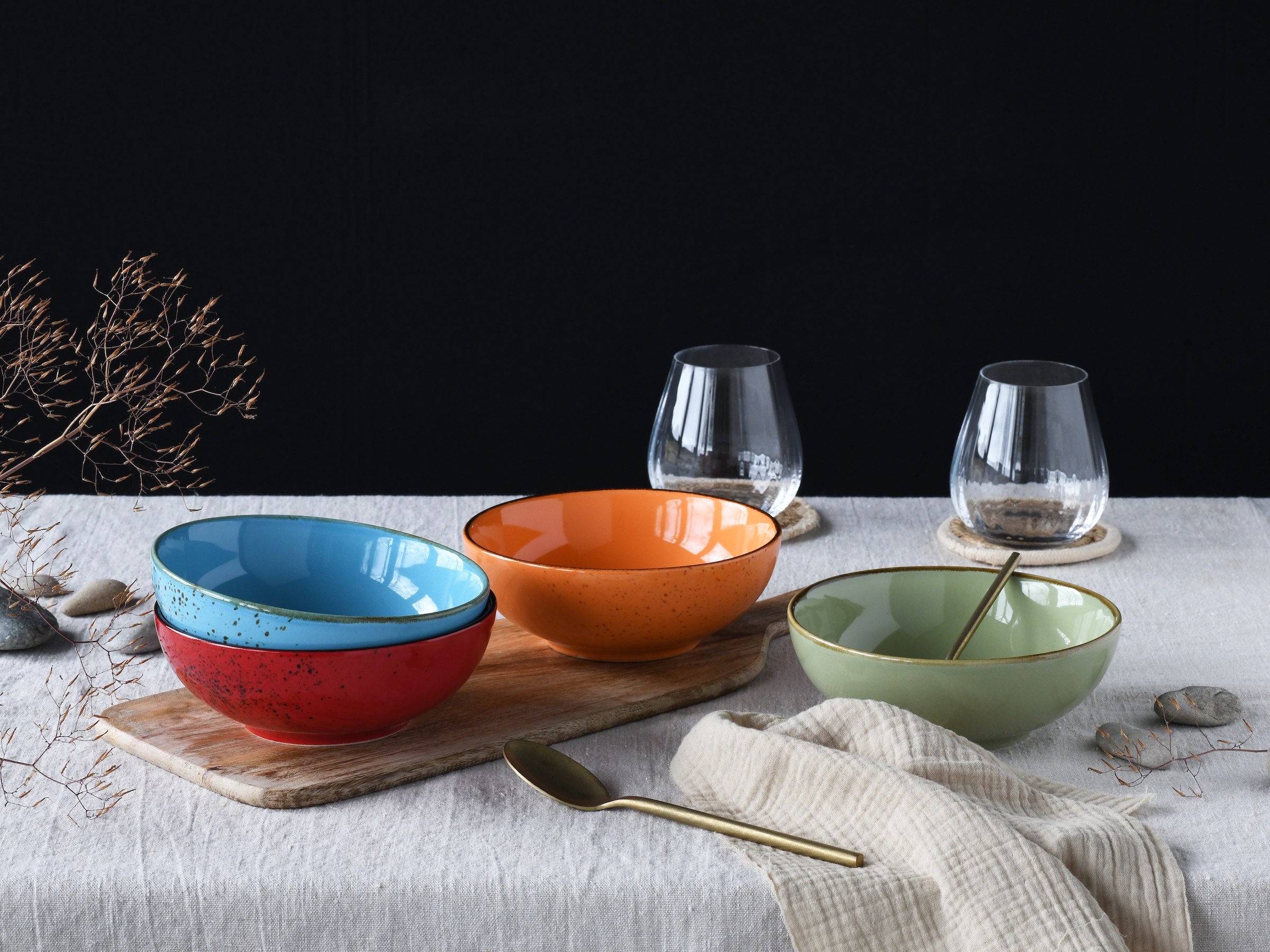CreaTable Schale »Nature Collection, Smoothie Bowl 4-tlg«, 4 tlg., aus Steinzeug, Handwerklicher Look, Vintage