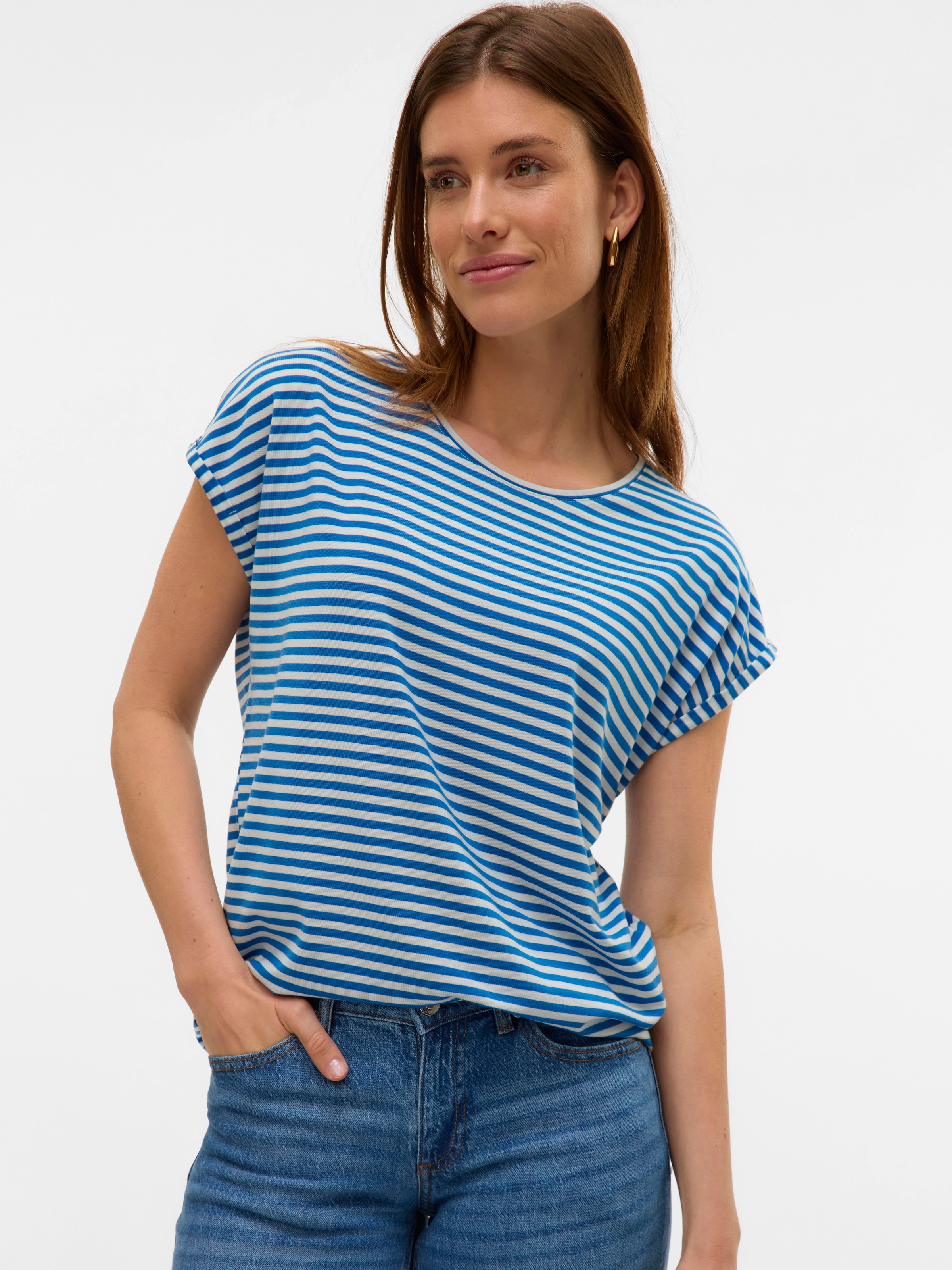 Vero Moda Rundhalsshirt »VMAVA PLAIN SS TOP STRIPE GA JRS NOOS«
