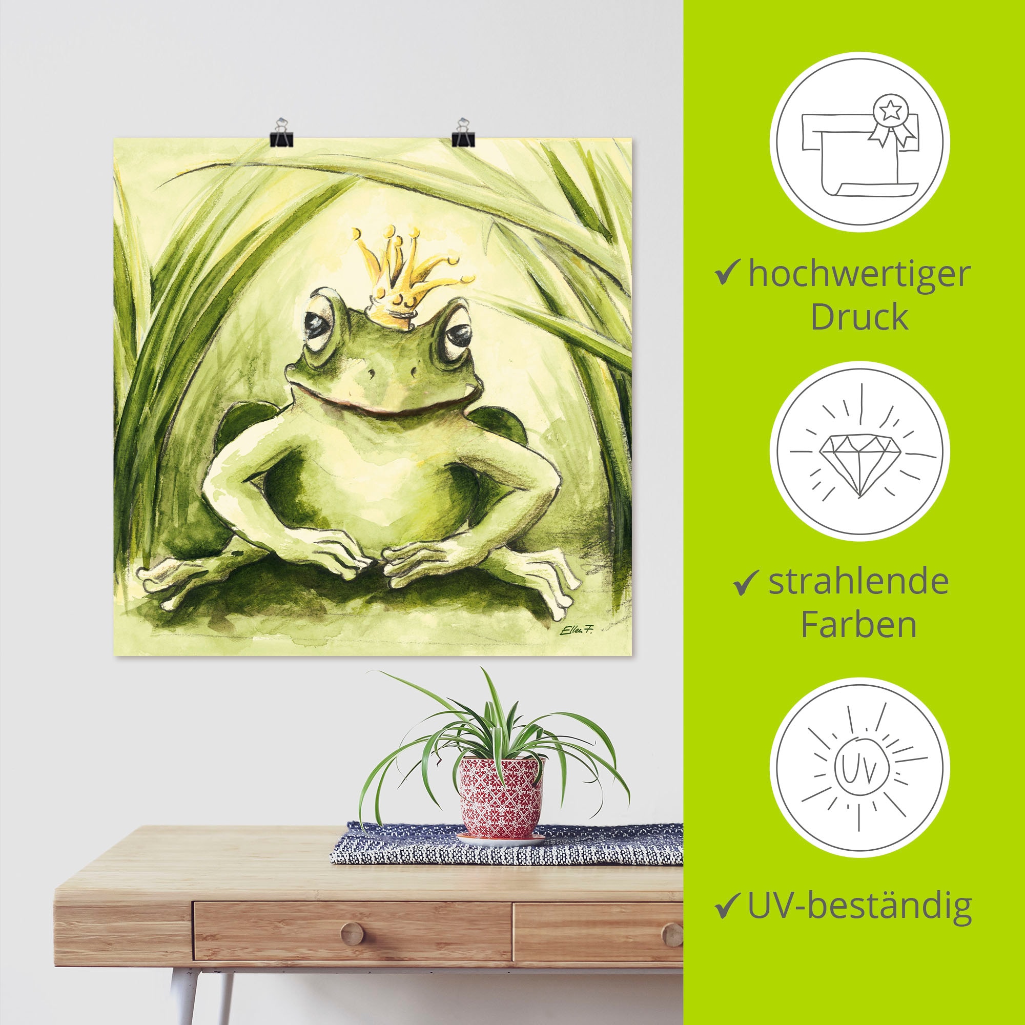 Artland Wandbild »Kleiner Frosch«, Geschichten & Märchen, (1 St.), als Alubild, Outdoorbild, Leinwandbild, Poster in verschied. Größen