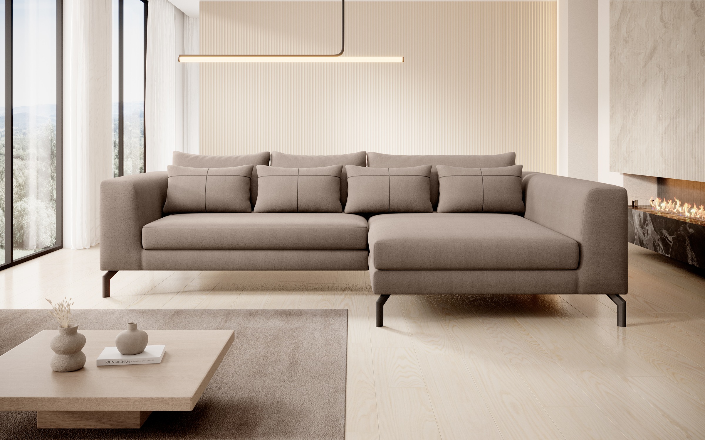 INOSIGN Ecksofa »Cross, mit softem Sitz, L-Form, wendbare Zierkissen, Breite 284 cm«, Couch mit vielen Kissen, stylische Kreuznaht, elegante Metallfüße