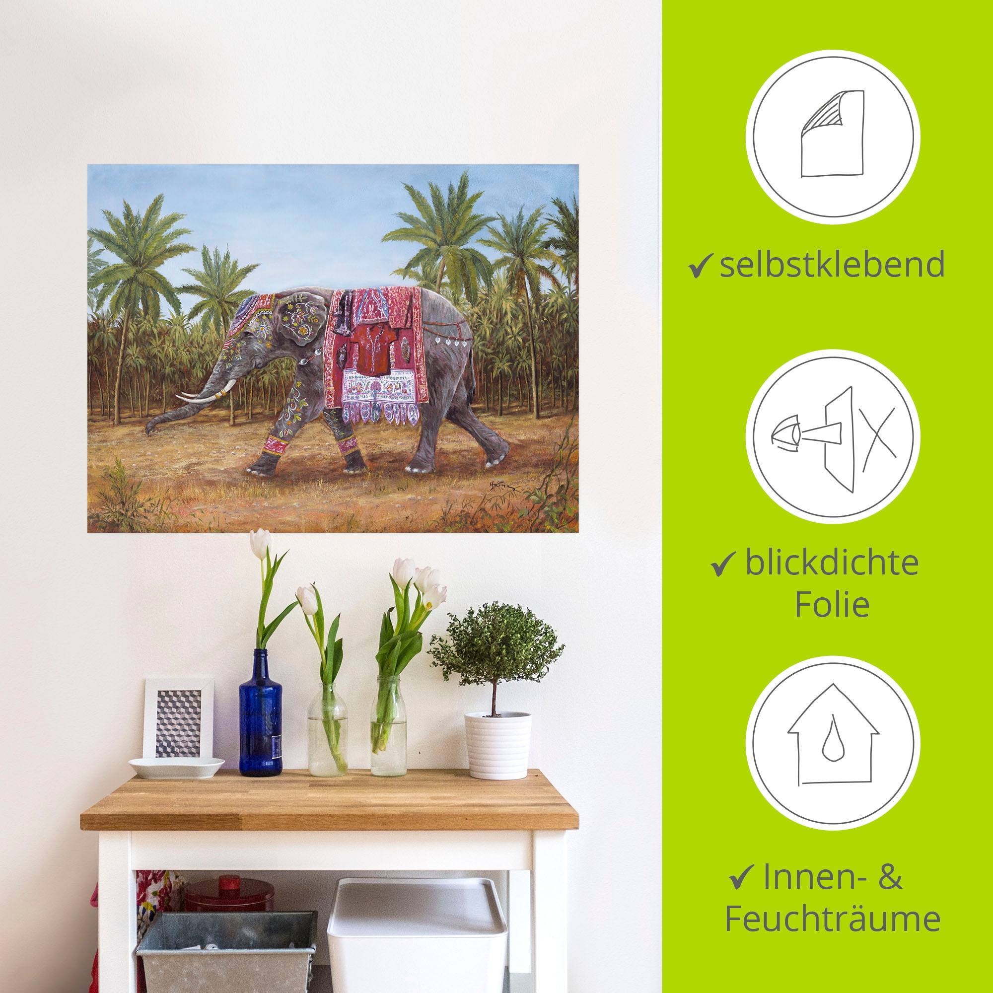Artland Wandbild »Indischer Elefant«, Wildtiere, (1 St.), als Leinwandbild, Wandaufkleber in verschied. Größen