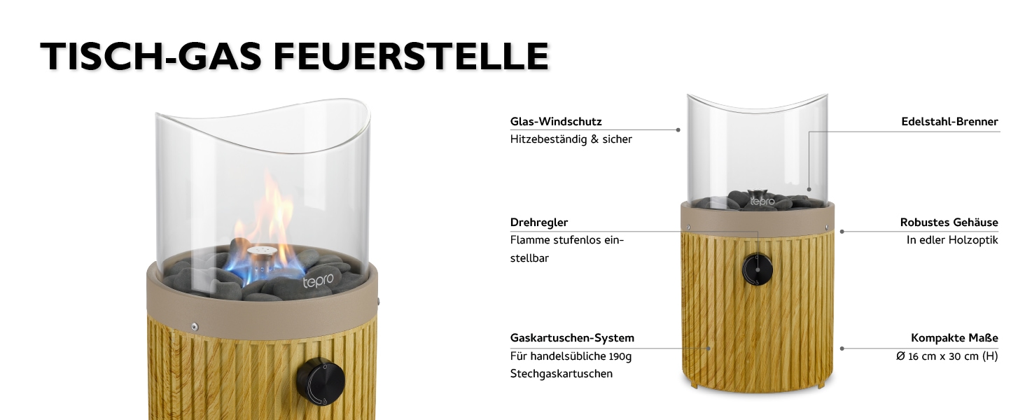 Tepro Feuerstelle »Tisch-Gasfeuerstelle mit Dekosteinen«
