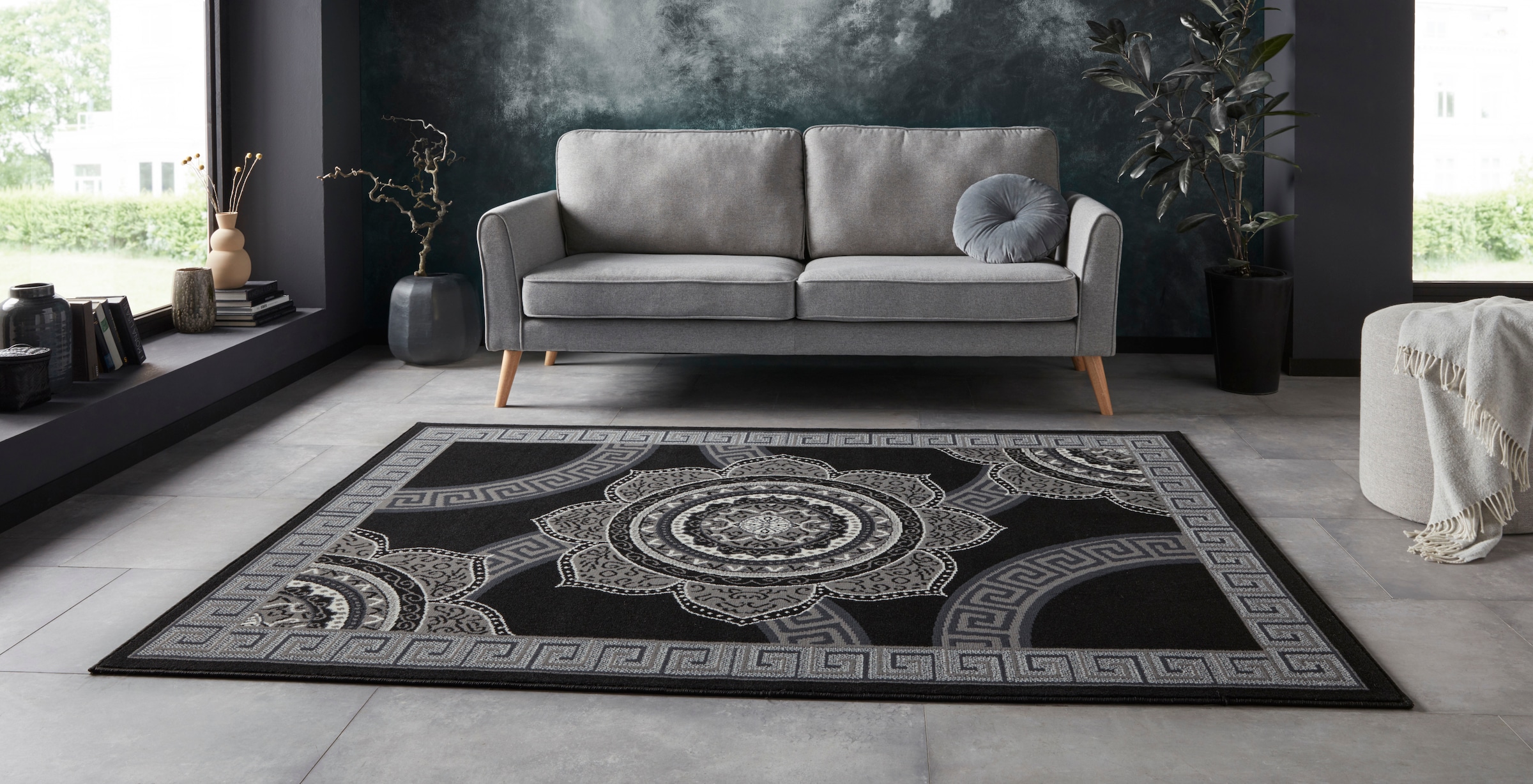 Home affaire Teppich »Piers«, rechteckig, 8 mm Höhe, Kurzflor, Vintage-Design, Floral, Retro-Design, Bordüre