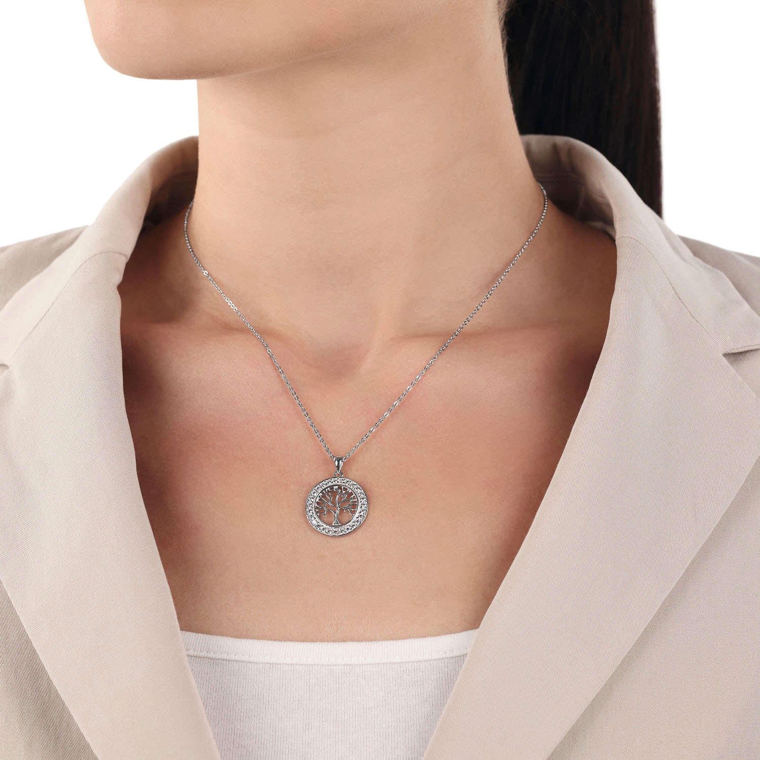 Amor Kette mit Anhänger »Lebensbaum, 2023906«, mit Zirkonia (synth.)