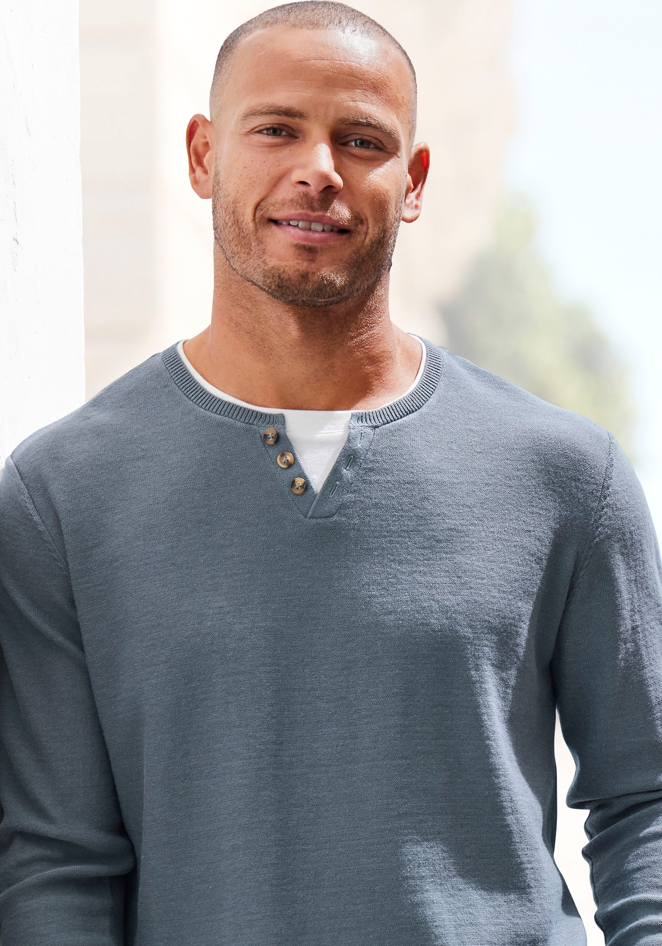 H.I.S Strickpullover, Pullover mit hochwertiger Halslochverarbeitung in double-layer Optik