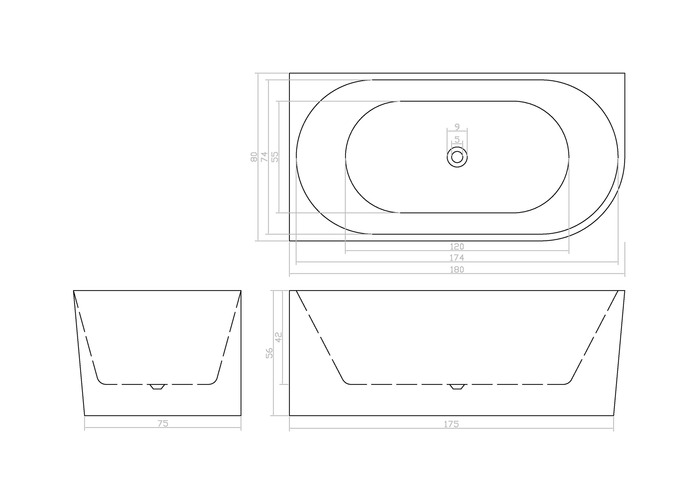 Sanotechnik Badewanne »SOLVA« Höhe 56 cm mit Ablaufstöpsel | verstellbare Füße | Überlauf 180cm, Acryl Badewanne links