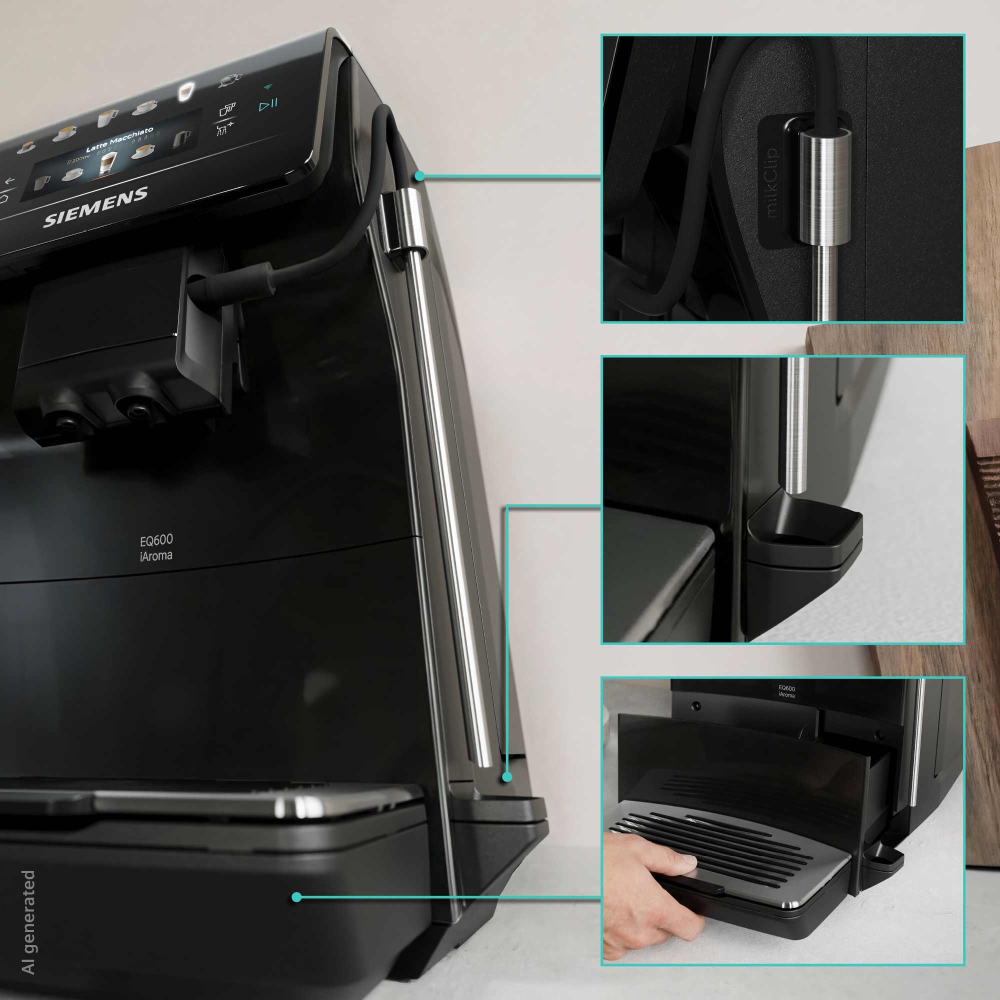 SIEMENS Kaffeevollautomat »EQ600 TP601E09, 6 Getränke, XL-Getränke, bis zu 480ml, Kannenfunktion« Doppeltassenfunktion,Keramikmahlwerk, entnehmbare Brüheinheit, Schwarz