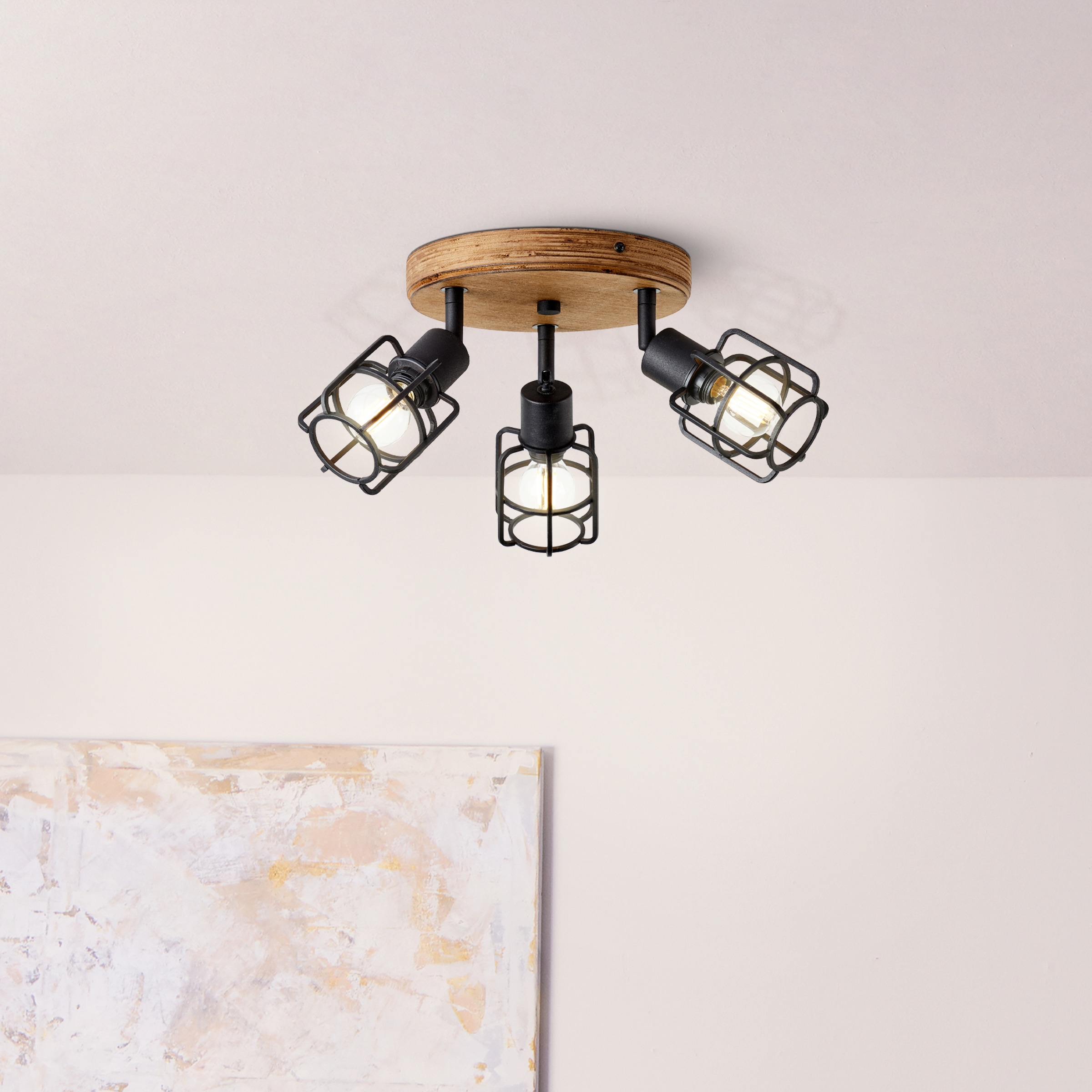 Brilliant Deckenstrahler »Gwen«, 3 flammig, Leuchtmittel E14 | ohne Leuchtmittel, D 35 cm, 3 x E14, schwenkbar, Metall/Holz, antik/schwarz korund