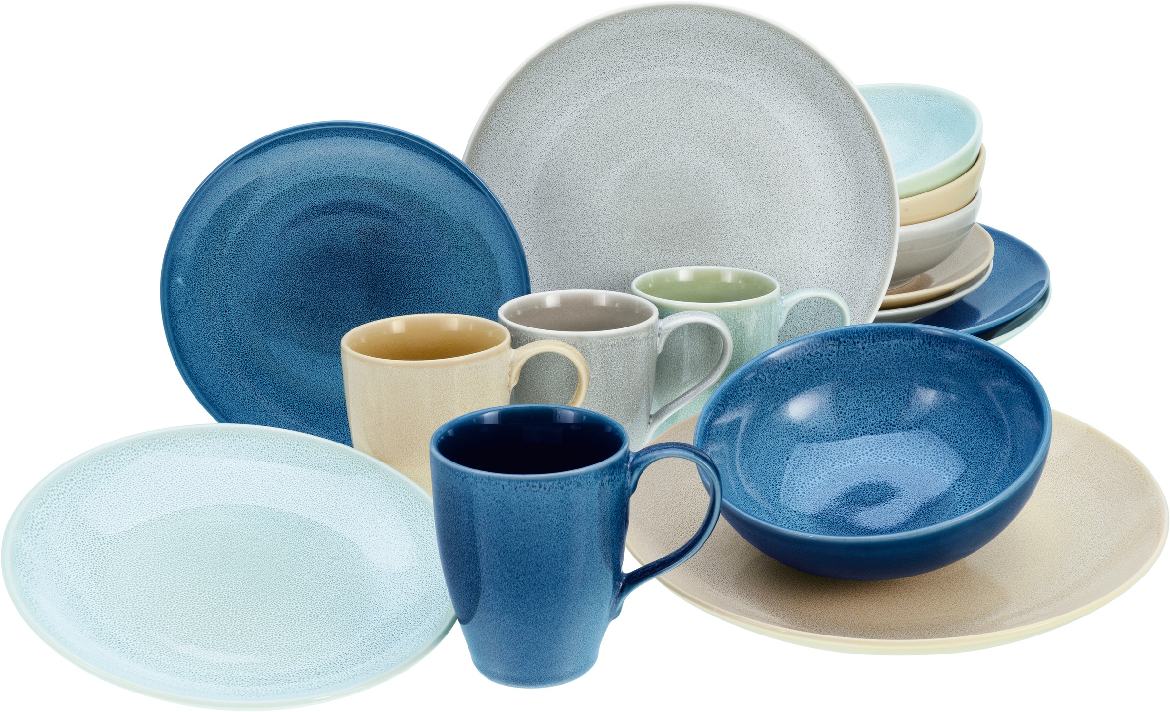 CreaTable Kombiservice »Geschirr-Set Reactive«, (Set, 16 tlg., Kaffeeservice und Tafelservice im Set, für 4 Personen), Service, nostalgische Spezialglasur, 16 Teile, für 4 Personen