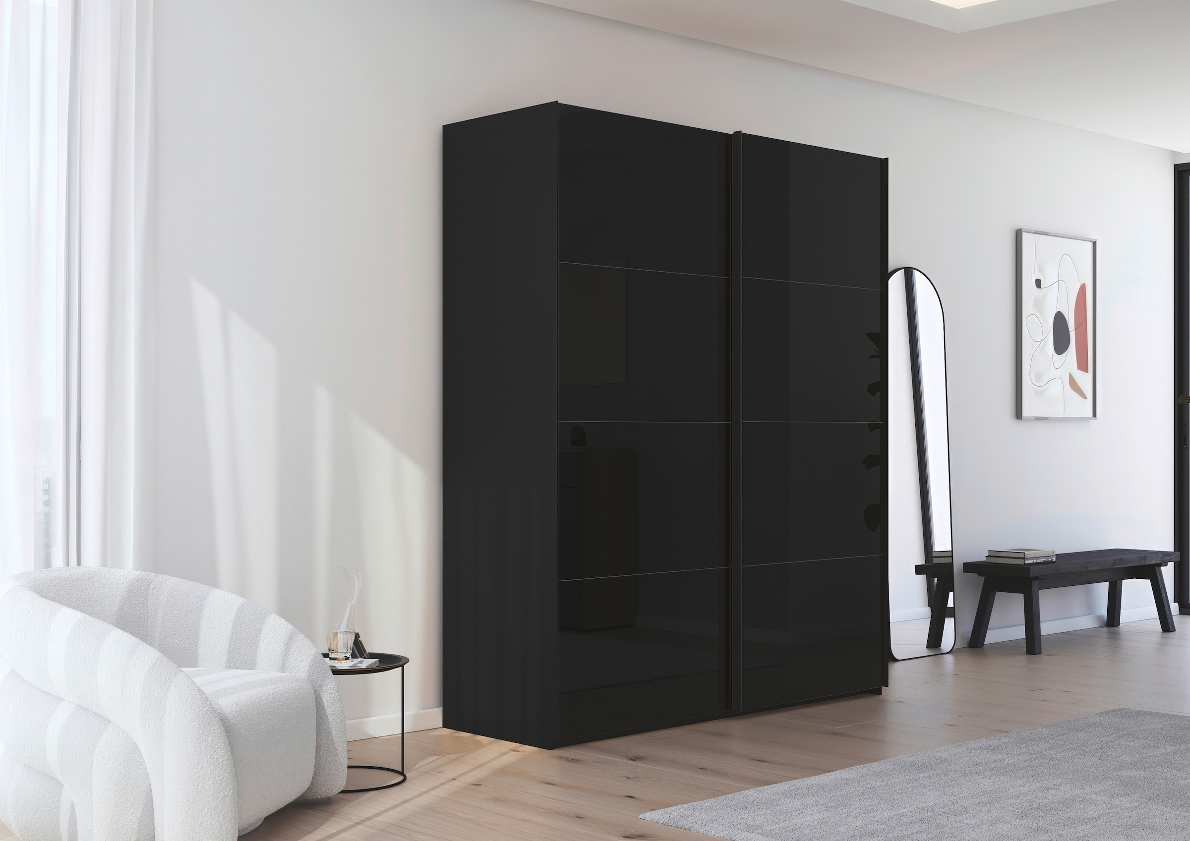 rauch Schwebetürenschrank »Kleiderschrank Schrank Garderobe Schlafzimmerschrank SCALE-FYRA« edle viergeteilte Türen mit Glas-Front viele Farben MADE IN GERMANY