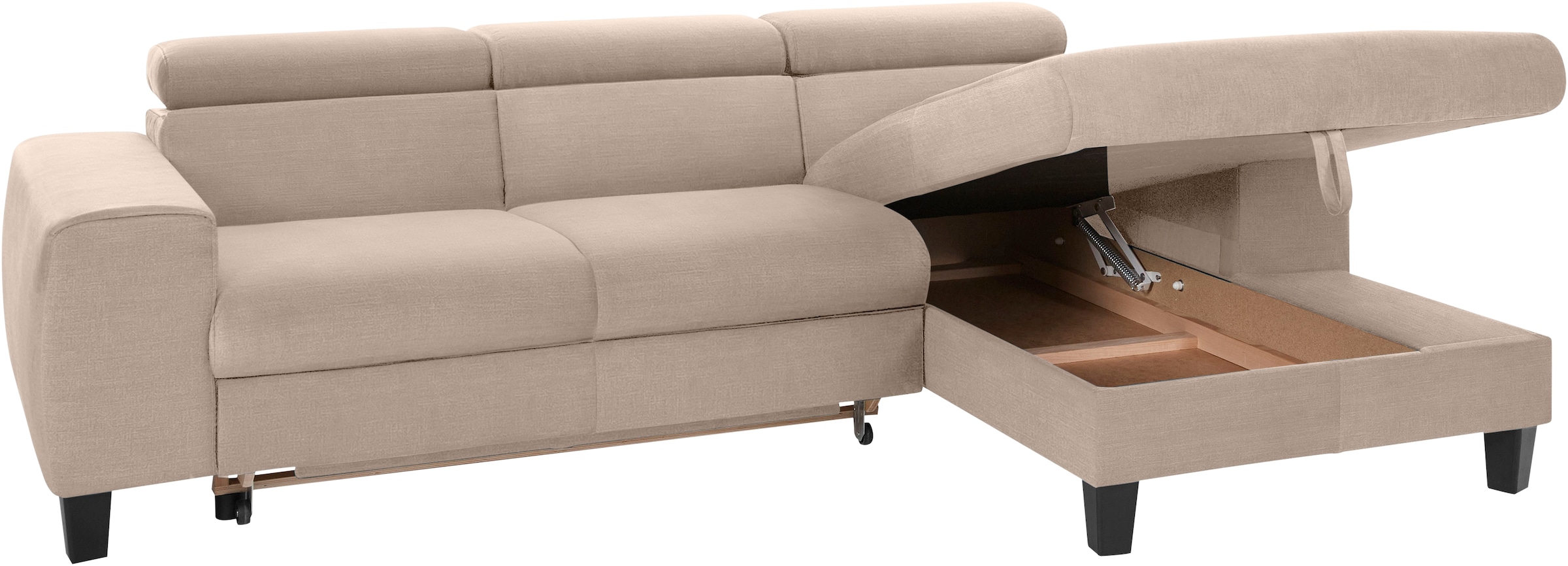 COTTA Ecksofa »Morven L-Form mit Kopfteilverstellung«, wahlweise mit Bettfunktion, Bettkasten & Wireless-Charger