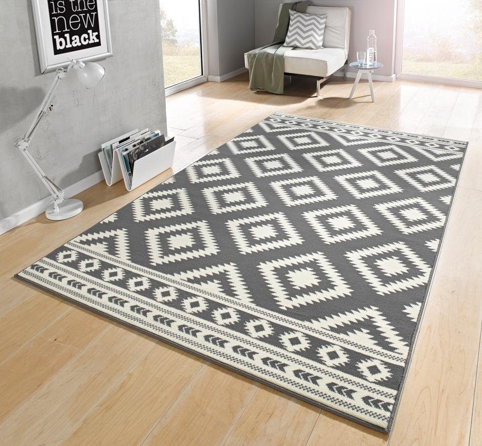HANSE Home Teppich »Ethno«, rechteckig, 9 mm Höhe, Kurzflor, Velours Haptik, Rauten Muster, Gekettelt