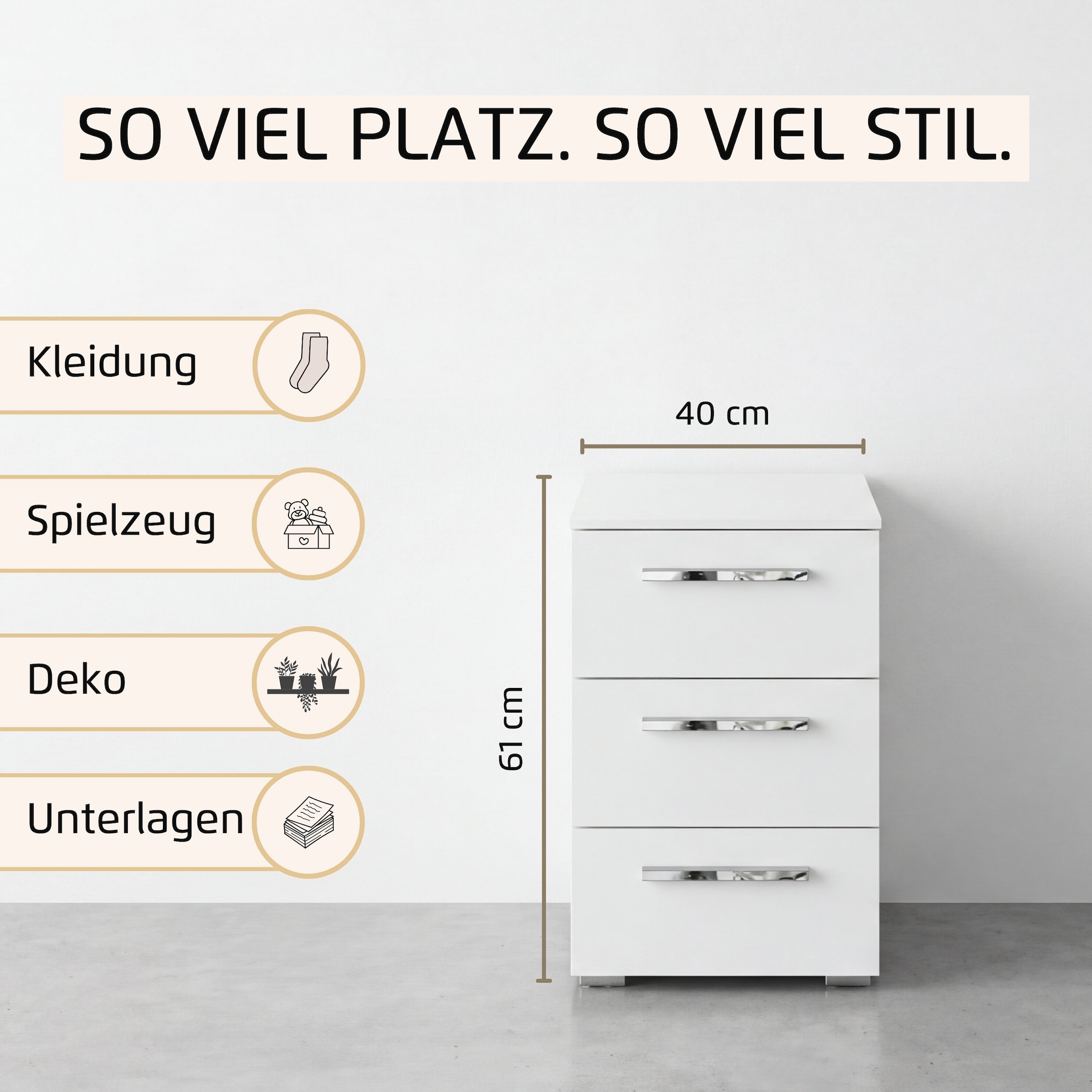 rauch Nachtkommode »Nachttisch Nachtkonsole MONTCLAR Frontauswahl Dekor/Hochglanz/Glas« Breite 40 cm / Höhe 61 cm, inkl. Soft-Close-Funktion,  mit 3 geräumigen Schubladen, viele Griffvarianten MADE IN GERMANY