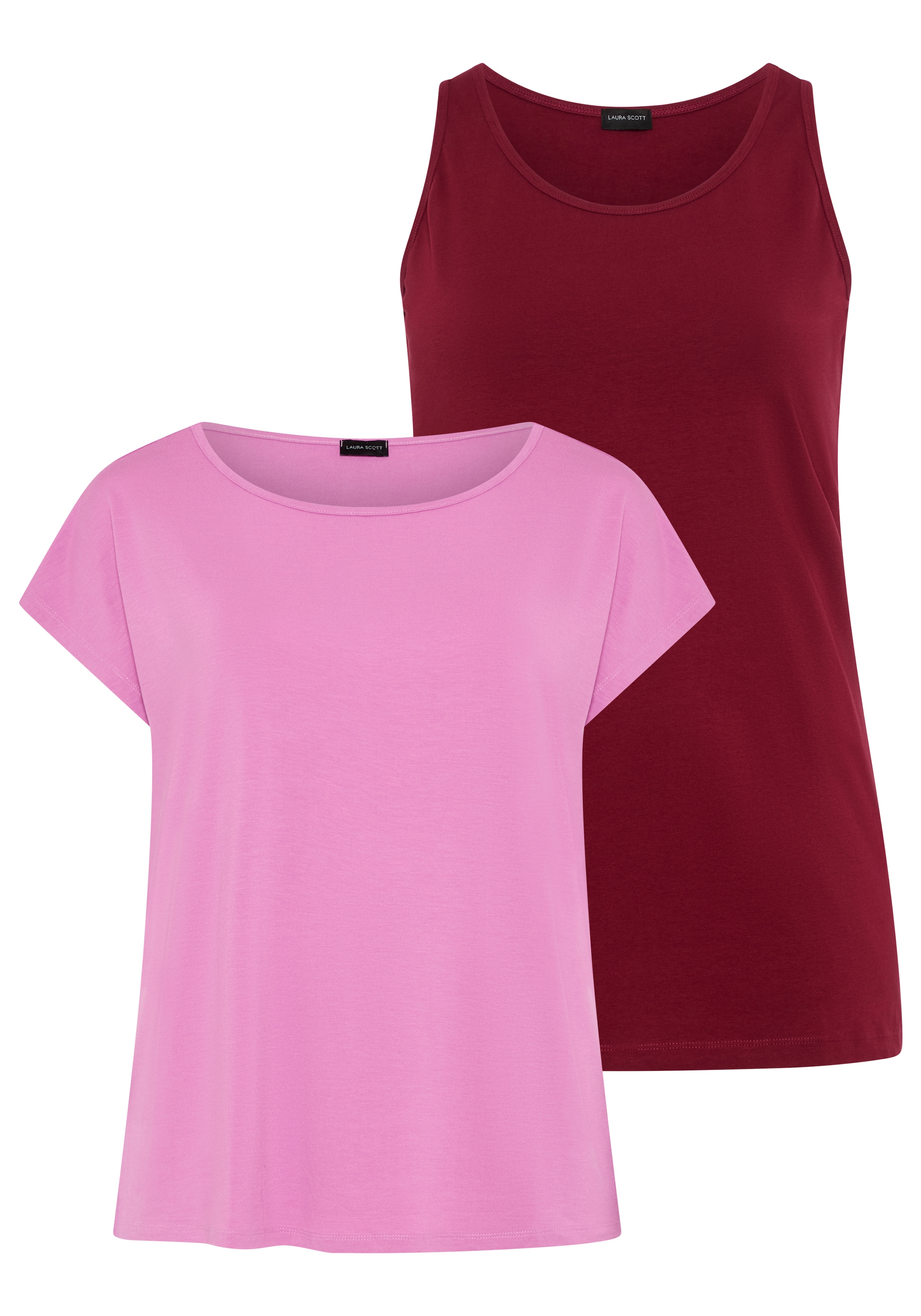 Laura Scott CURVE Yoga & Relax Shirt »Große Größen« Set, 2,  im 2er-Set, mit Rundhalsausschnitt, aus Jersey, unifarben