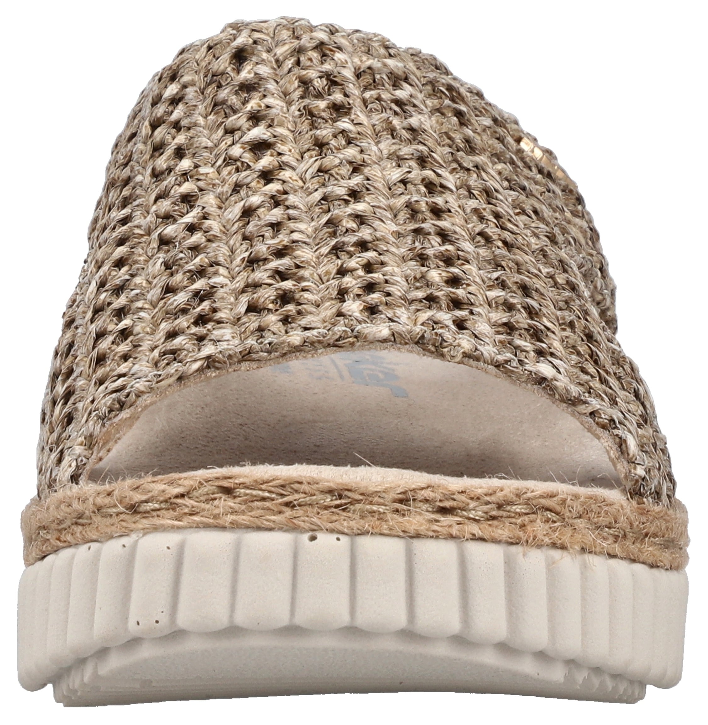Rieker Pantolette  Sommerschuh, Strandschuh, Keilpantolette mit Bastumrahmung