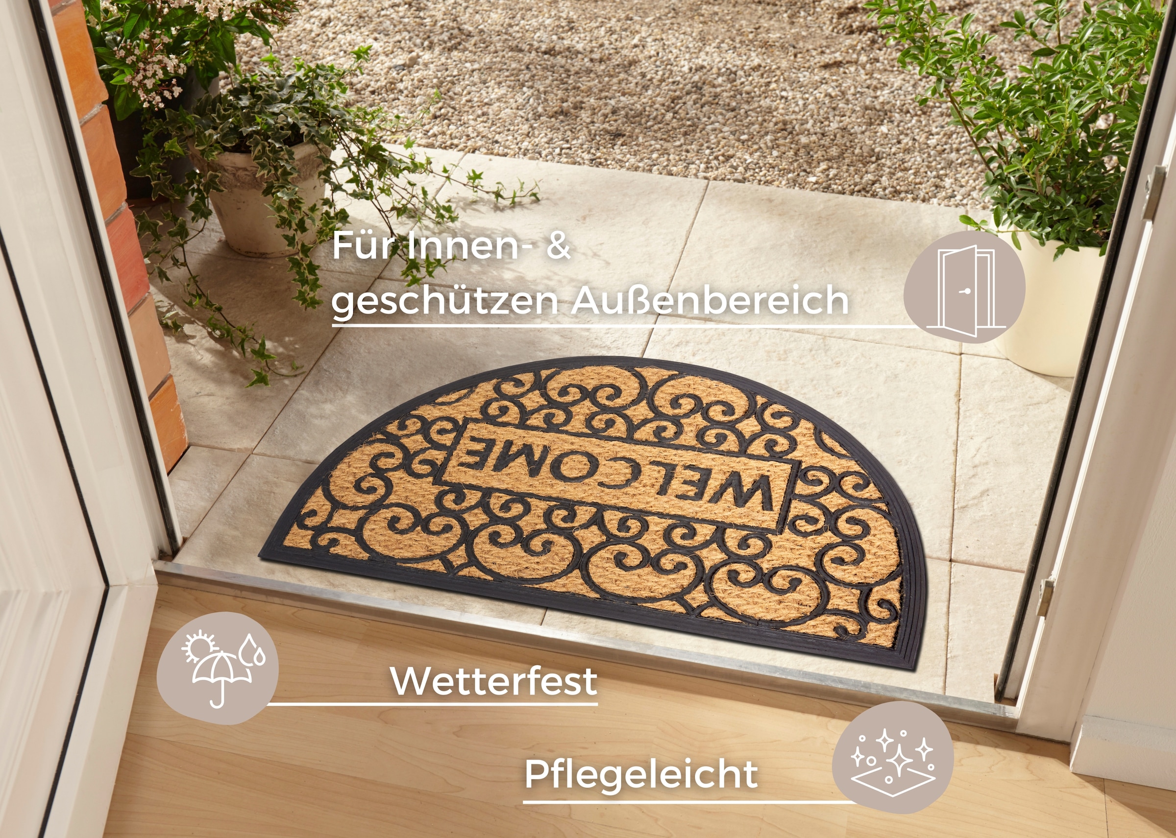 HANSE Home Fußmatte »Welcome, Türmatte«, halbrund, 8 mm Höhe, Kokos, Gummi, Schmutzfangmatte, Outdoor, Rutschfest, Innen, Kokosmatte