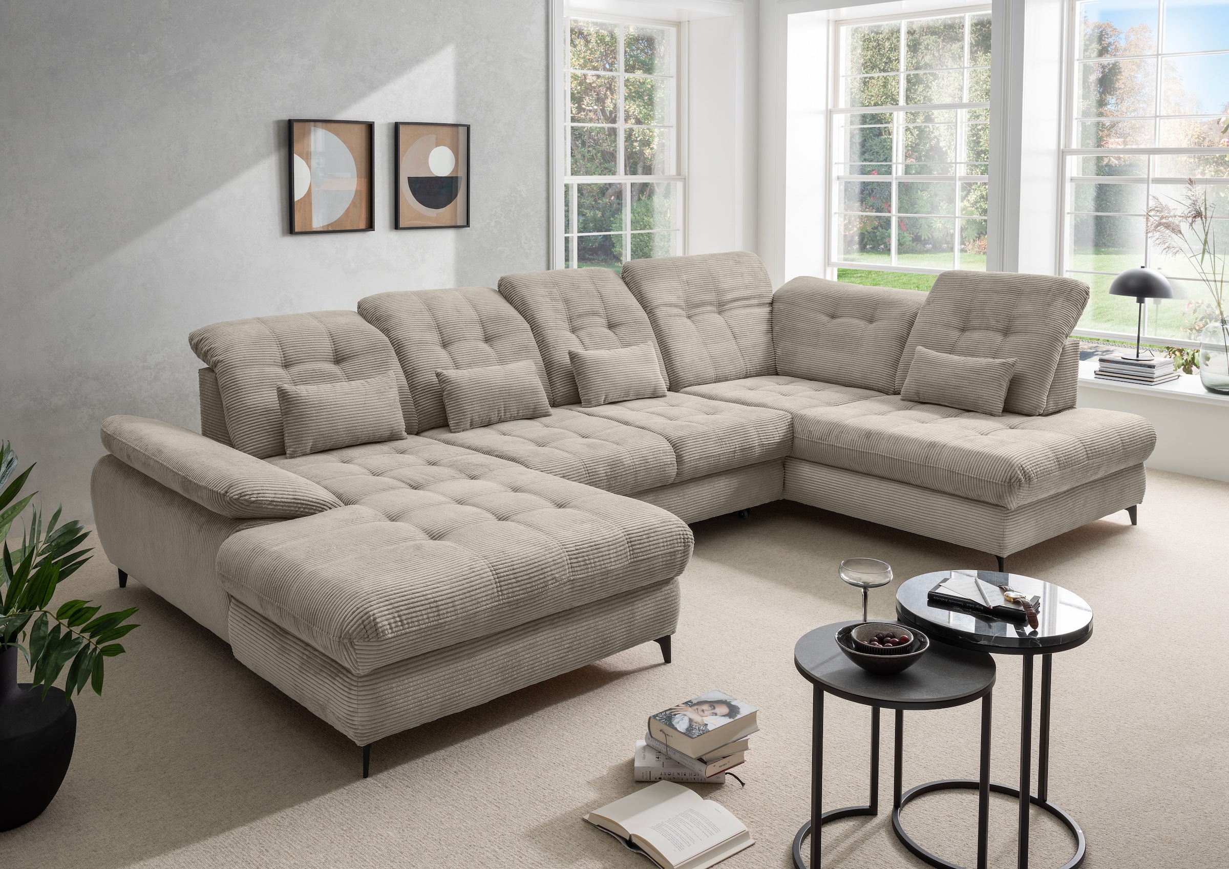 Home affaire Ecksofa »Lazio modern & bequem,  Breite 358cm, U-Form, tolle Detailverarbeitung« inkl. Bettkasten, Bettfunktion, Kopfteil-, Sitztiefenverstellung