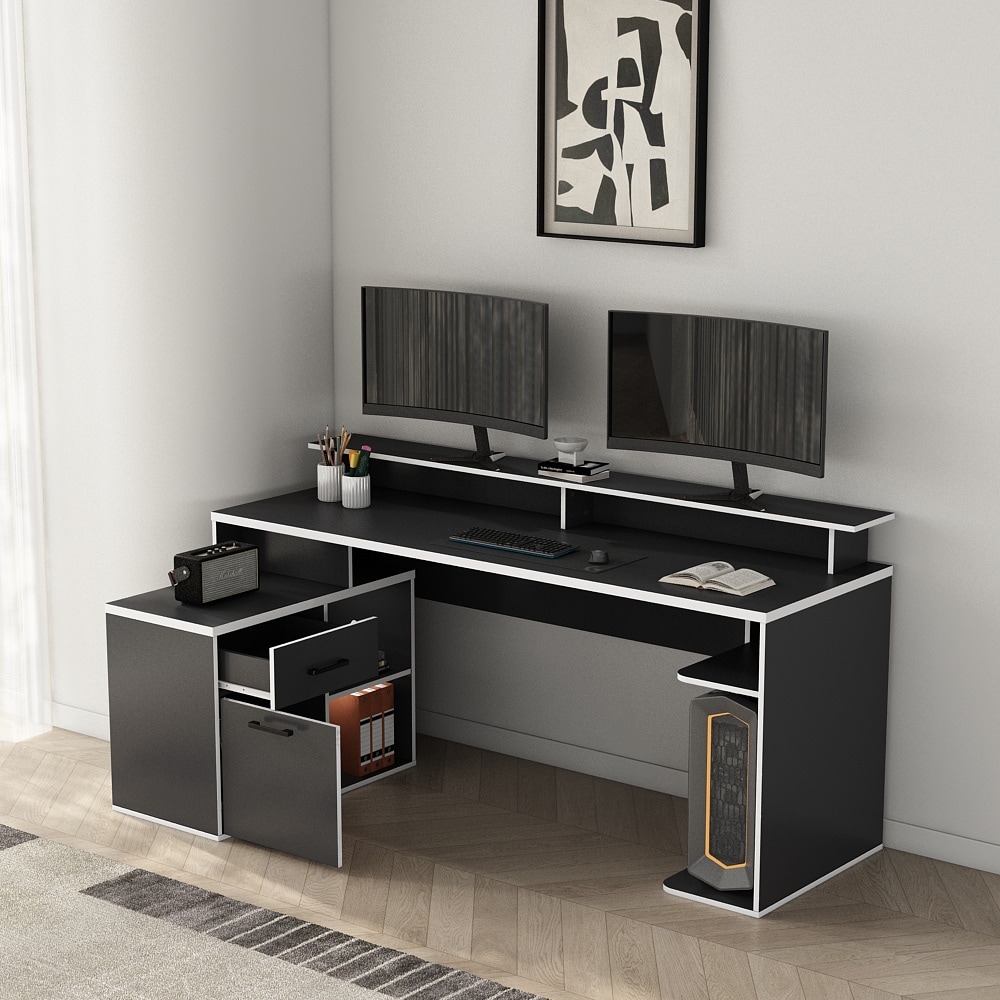 OTTO home Gamingtisch »Game, Computertisch, Eckschreibtisch« , Towerfach, Kabeldurchlass, Monitoraufsatz, Stauraum, Maße 180x102 cm