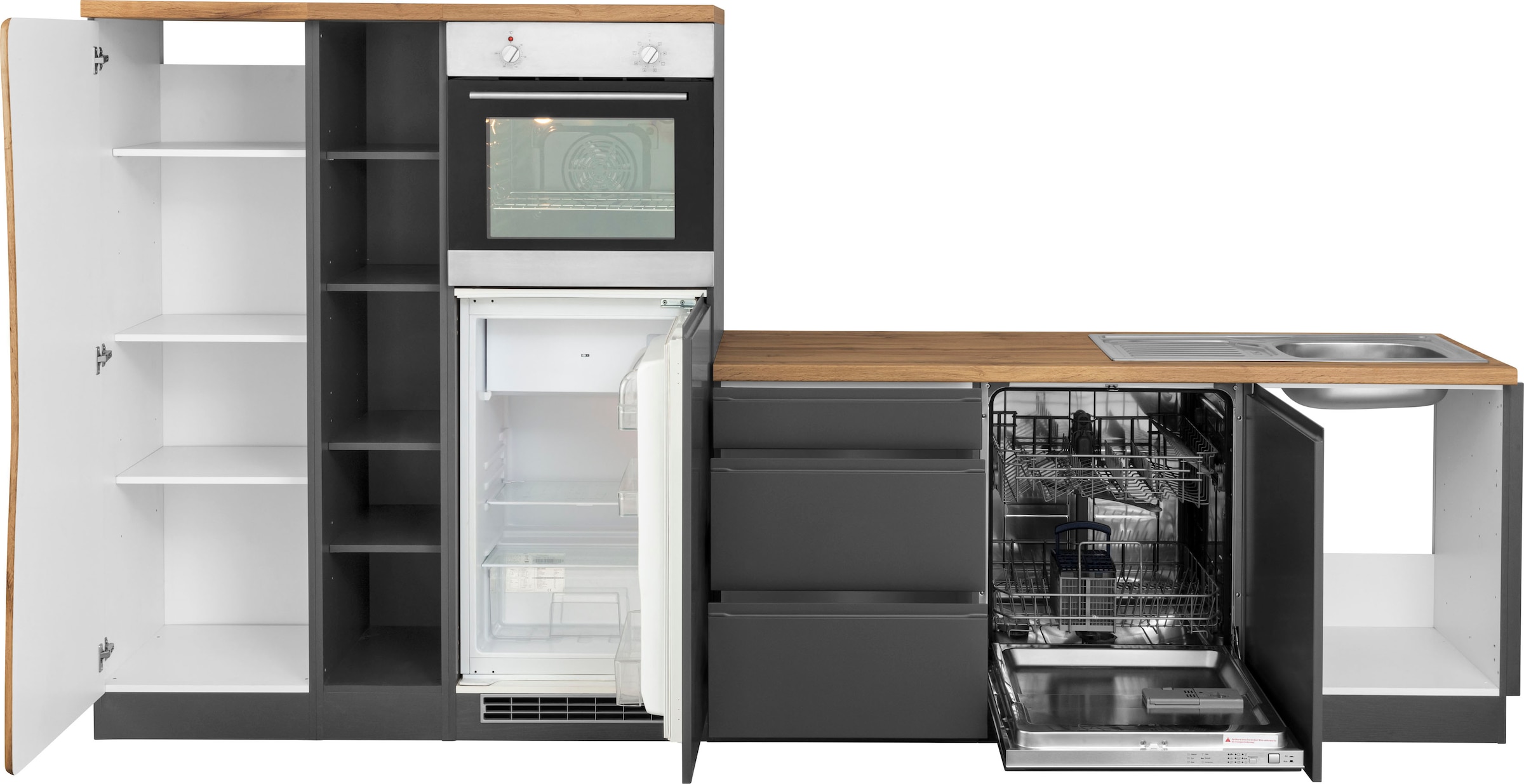 KOCHSTATION Winkelküche »KS-Bruneck«, Stellbreite 380/180 cm breit, Ceran oder Induktionskochfeld, MDF