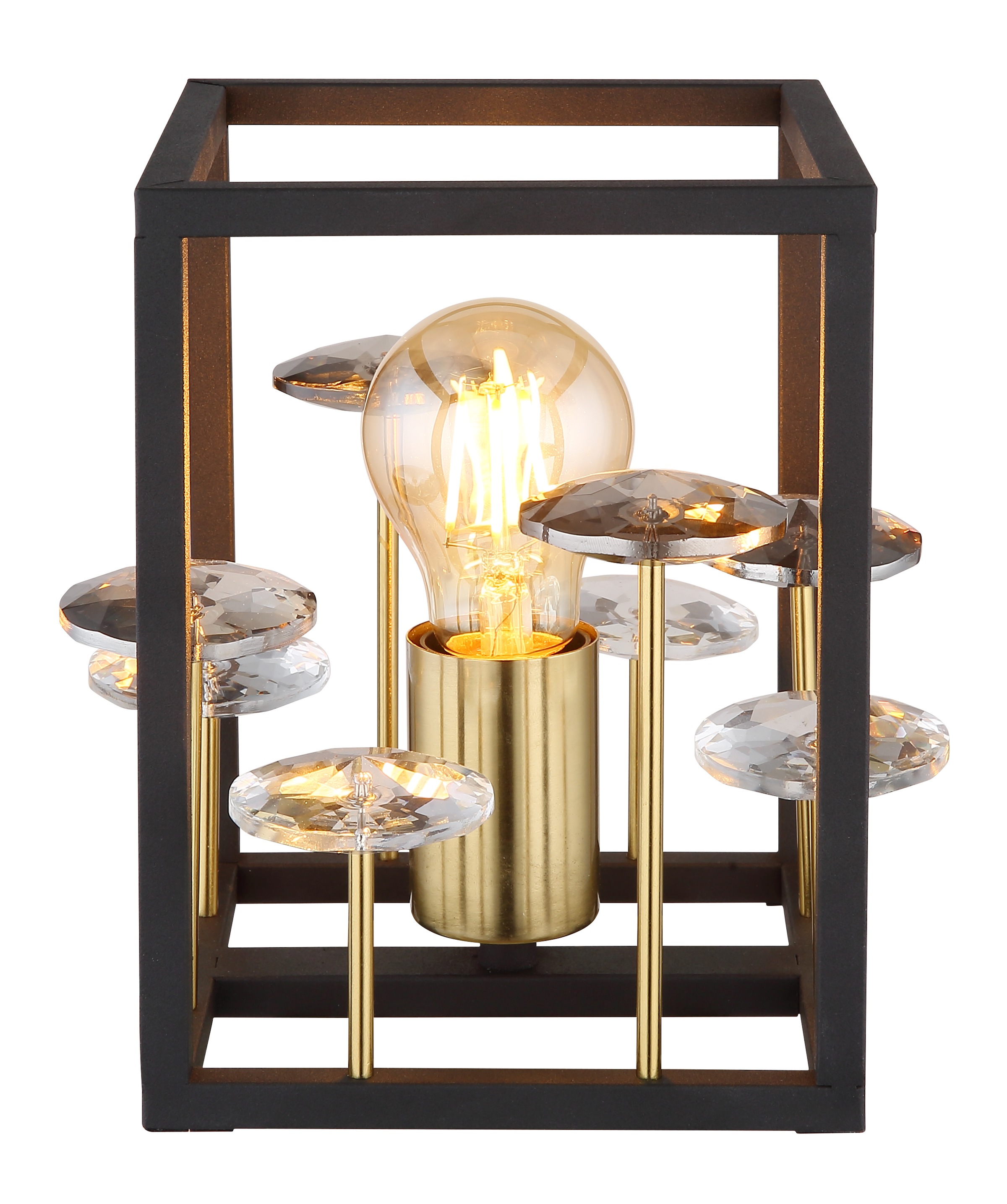 GLOBO LIGHTING Tischleuchte »LISBON«, Leuchtmittel E27 | ohne Leuchtmittel, Tischlampe/Kristalle rauchfarben/Metall/Wohnzimmer/Flur