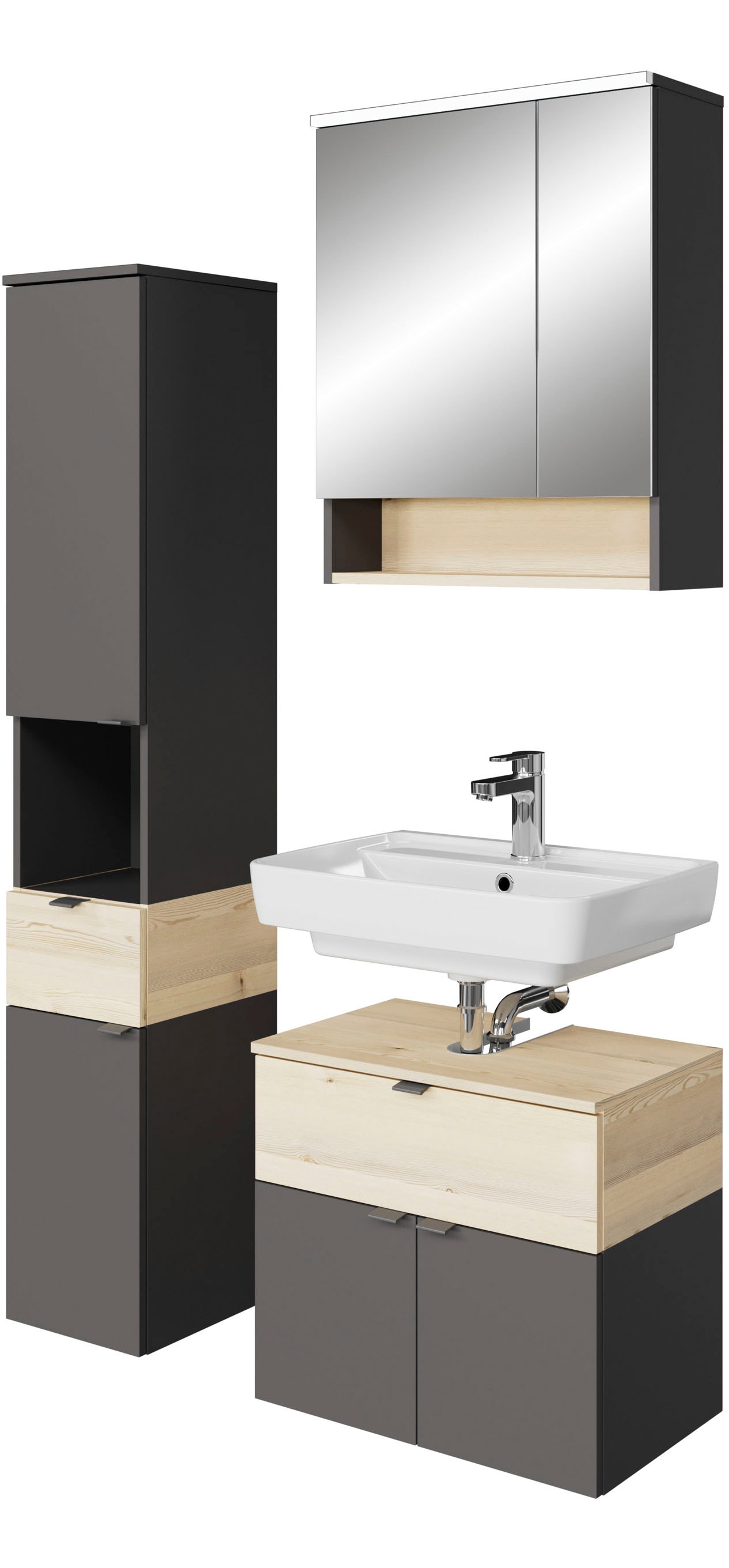SAPHIR Badmöbel-Set »Quickset 394« Komplett-Set, 3 Stk. tlg. Quarzgrau Matt Touch