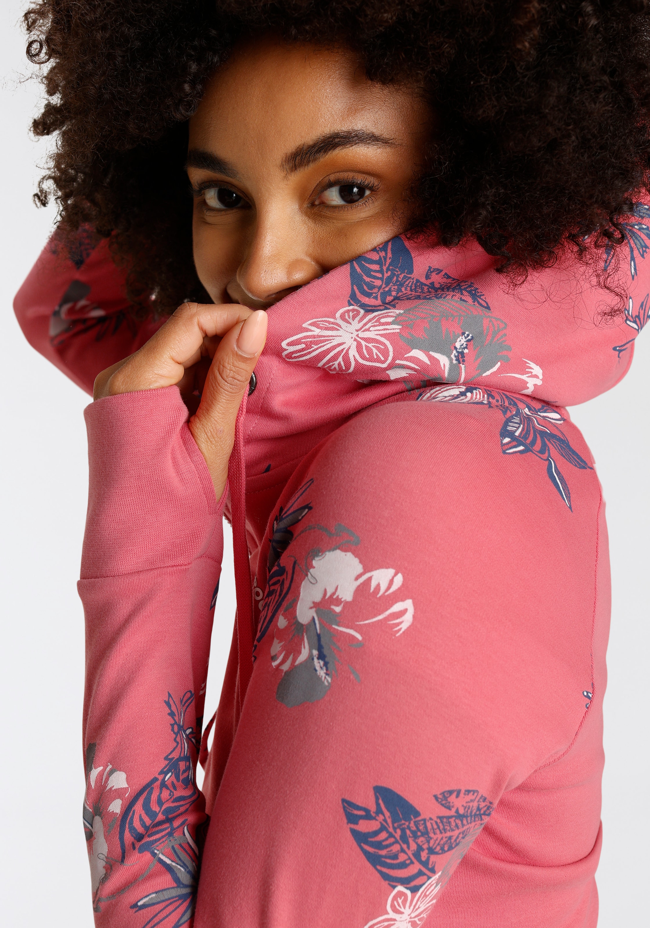 KangaROOS Kapuzensweatjacke, mit blumigem Druck im Hawaii-Look