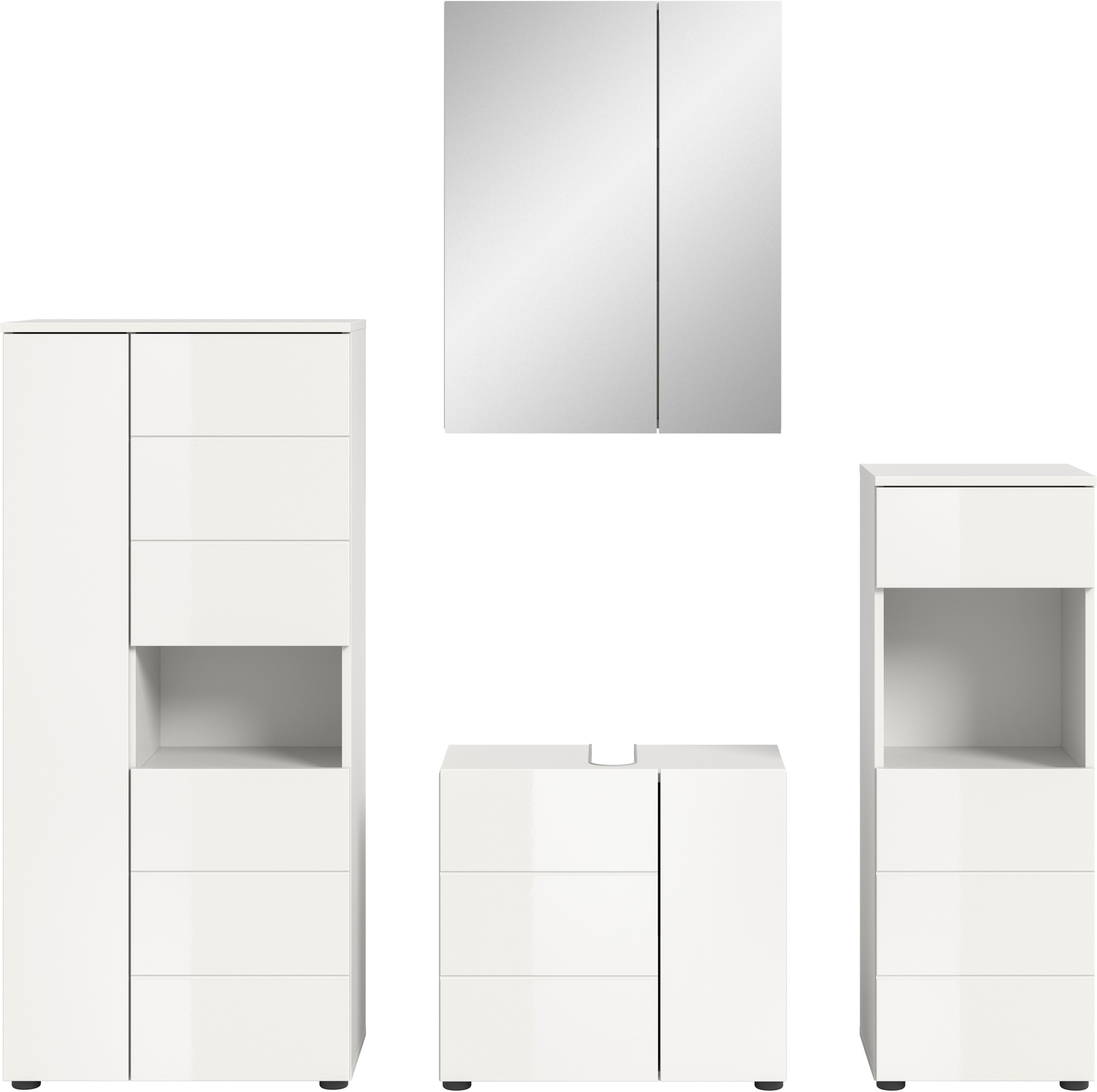 welltime Badmöbel-Set »Biel, Höhe 190 cm, Midischrank, Unterschrank, Spiegel, Standschrank«, (4 St.), Bad Set, modernes Design, Hochschrank, Unterschrank, Spiegel