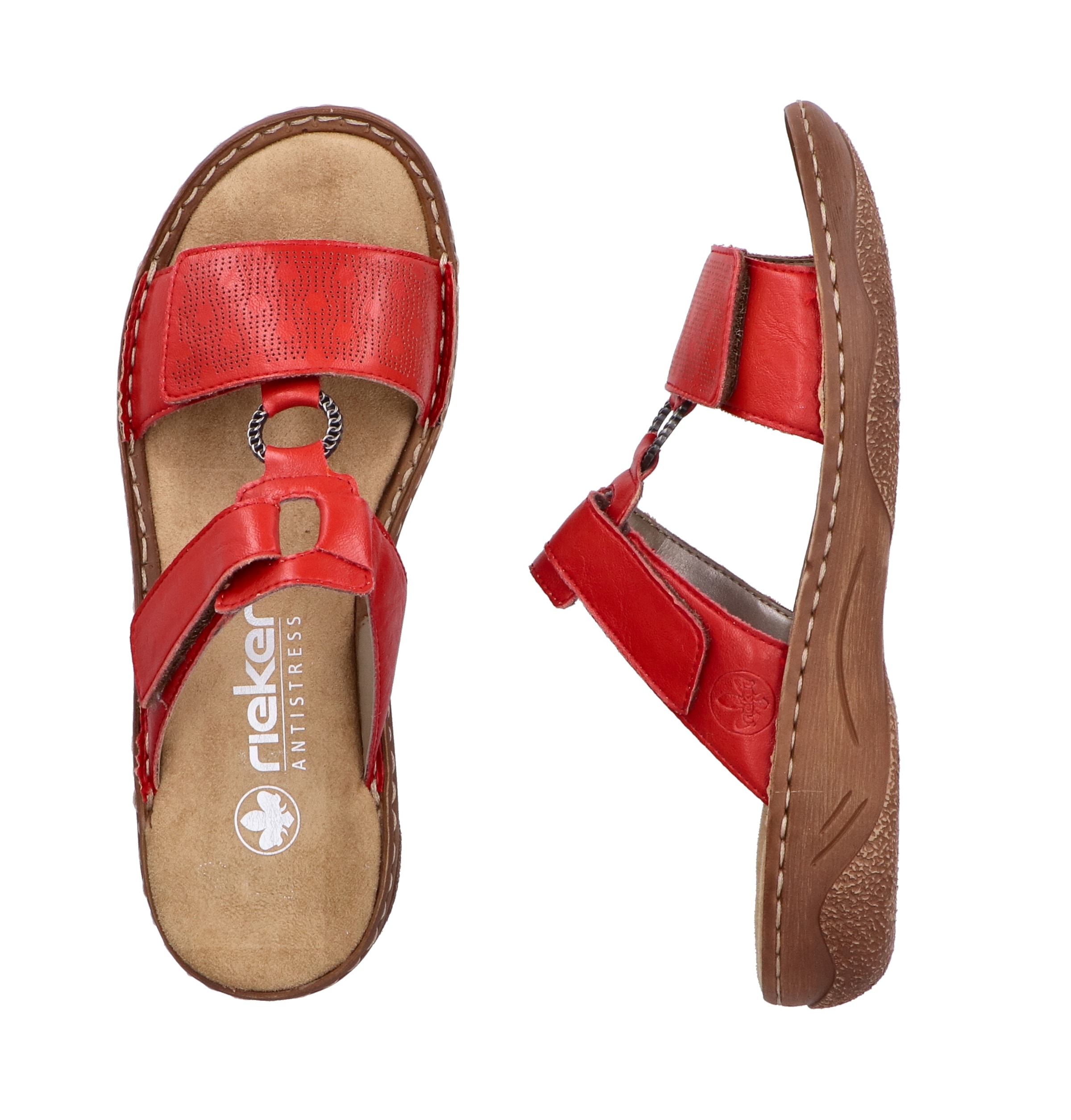 Rieker Pantolette, Sommerschuh, Schlappen, Urlaubschuh, Klettschuh mit Perforation