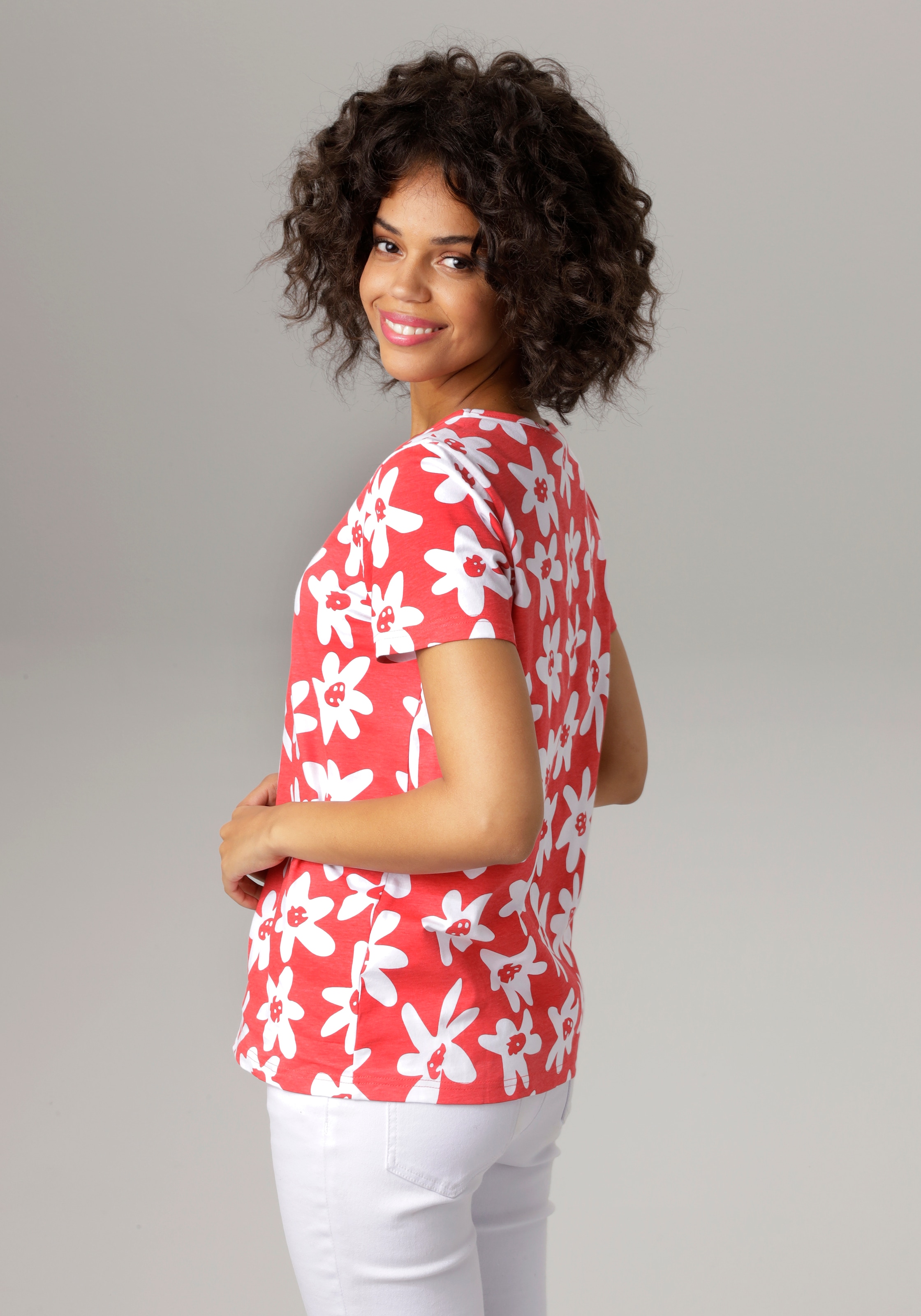 Aniston CASUAL T-Shirt allover mit bunten Blüten bedruckt