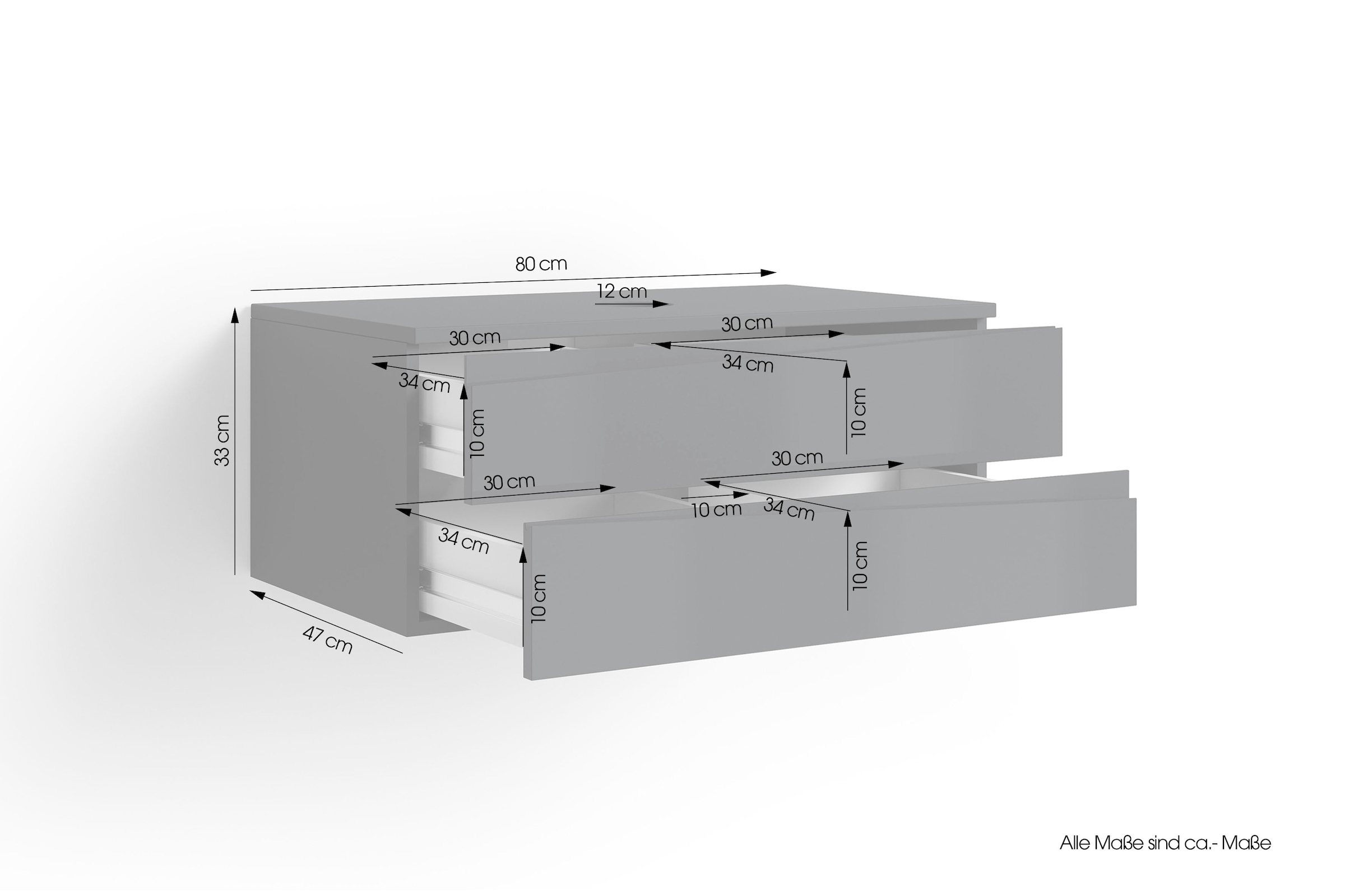 byLIVING Waschbeckenschrank »Shape«, (1 St.), für Aufsatzbecken mit asymetrischer Hochglanz Front, 2 Schubkästen