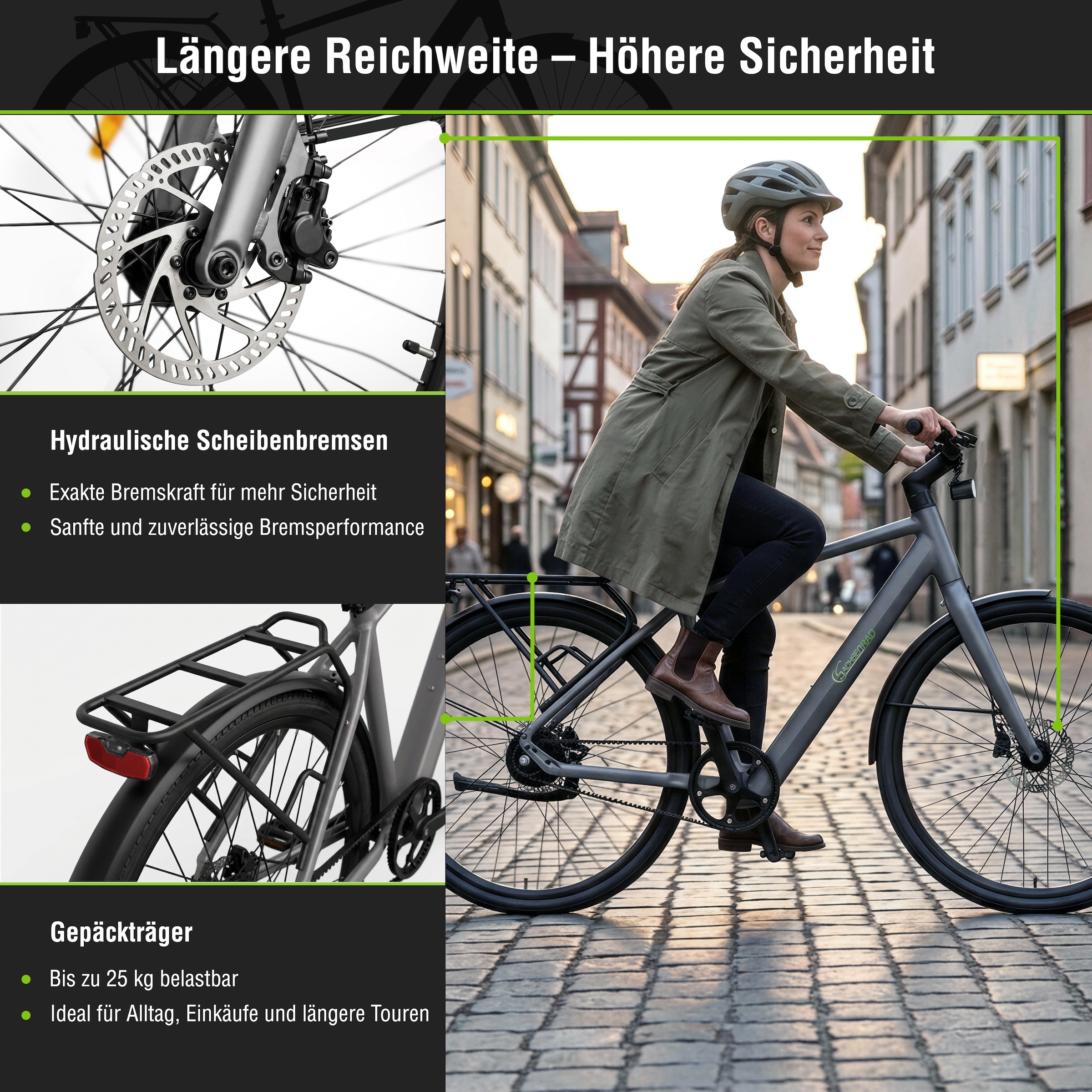 SachsenRad »C3M Roma II mit intelligenter Unterstützungsstufe« ohne Schaltung Heckmotor 250 W nur 16KG ohne Gepäckträger und Schutzblech