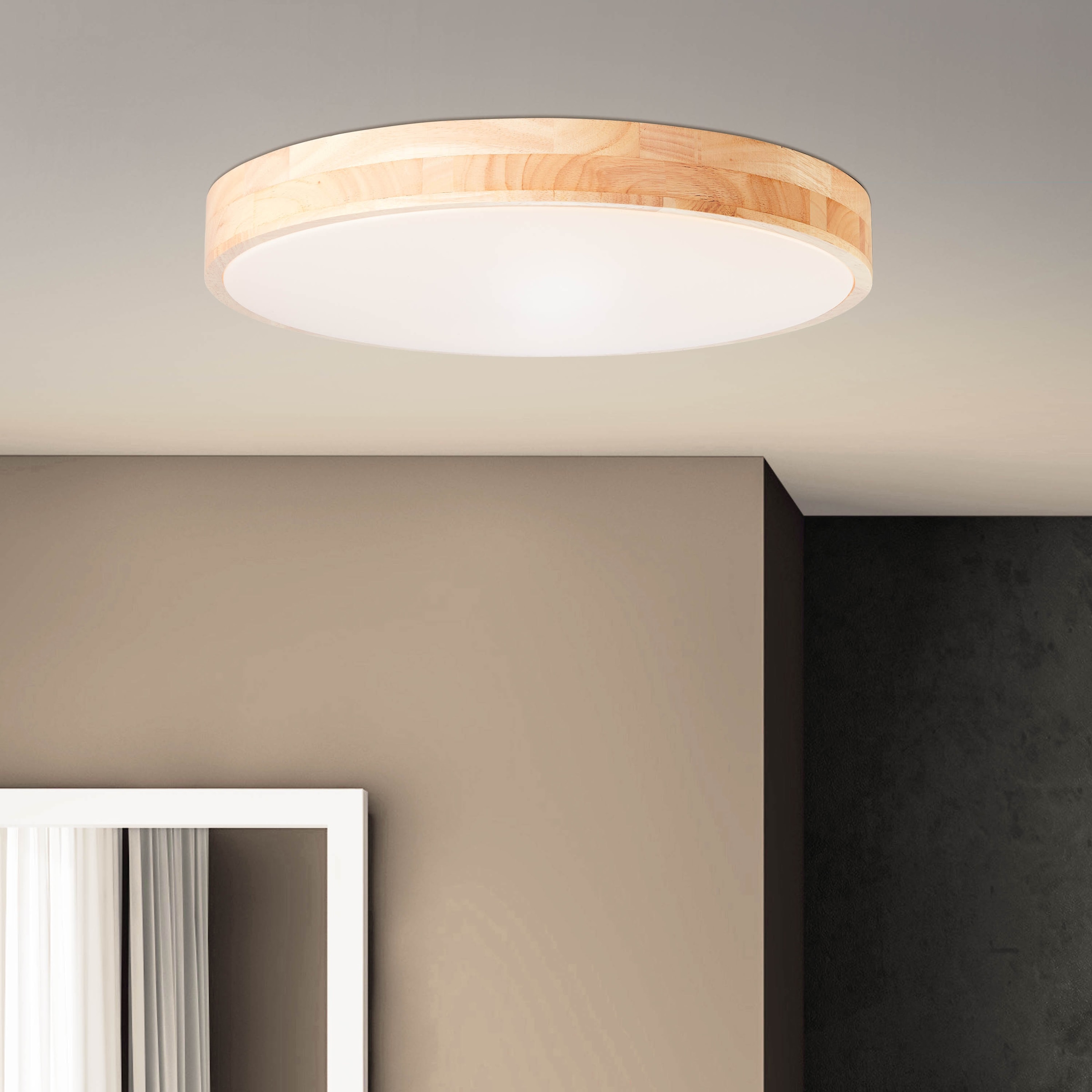 Brilliant Deckenleuchte »Slimline«, 1 flammig, Leuchtmittel LED-Modul | LED fest integriert, LED Wand- und Deckenlampe 49cm holz hell/weiß